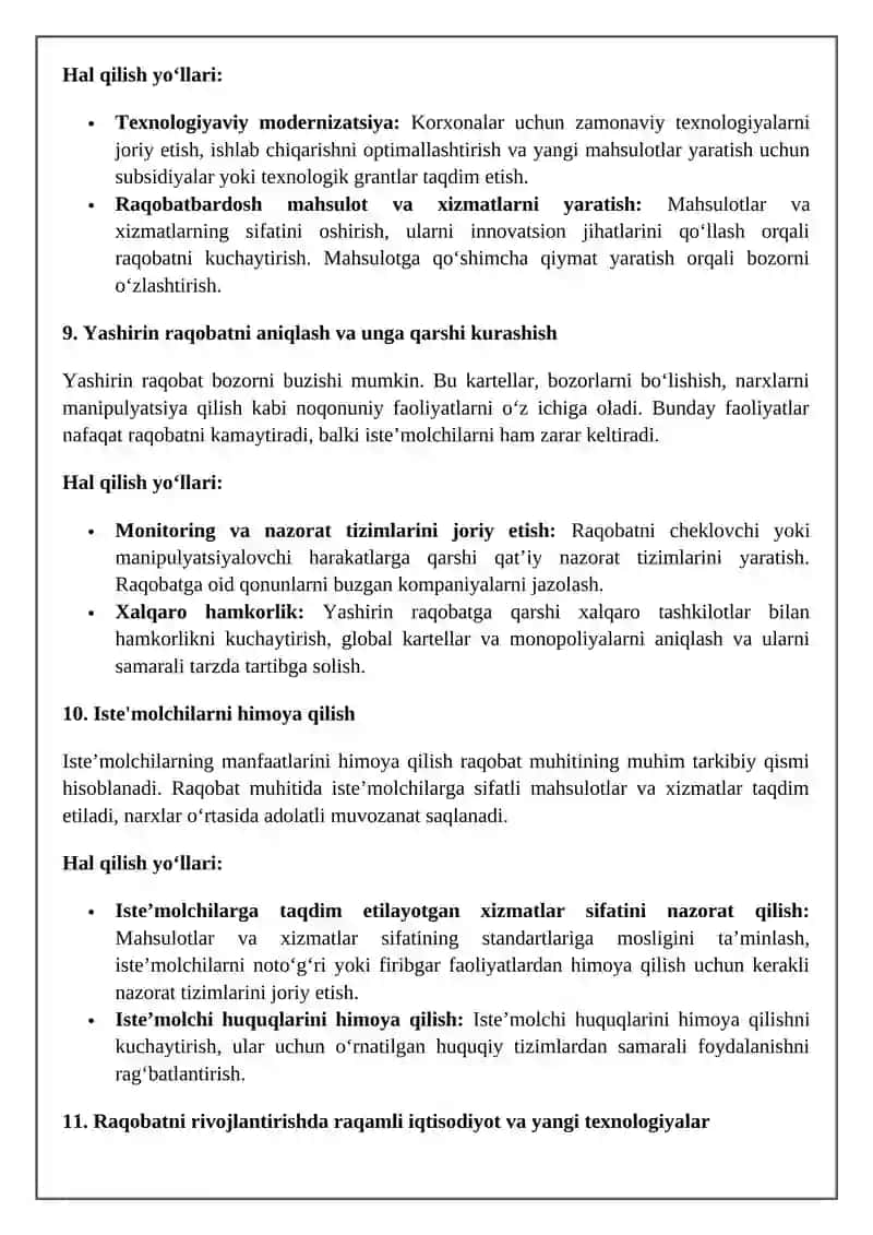 Raqobat siyosati va mamlakatda raqobat muhitini shakllantirish yo’llari 4