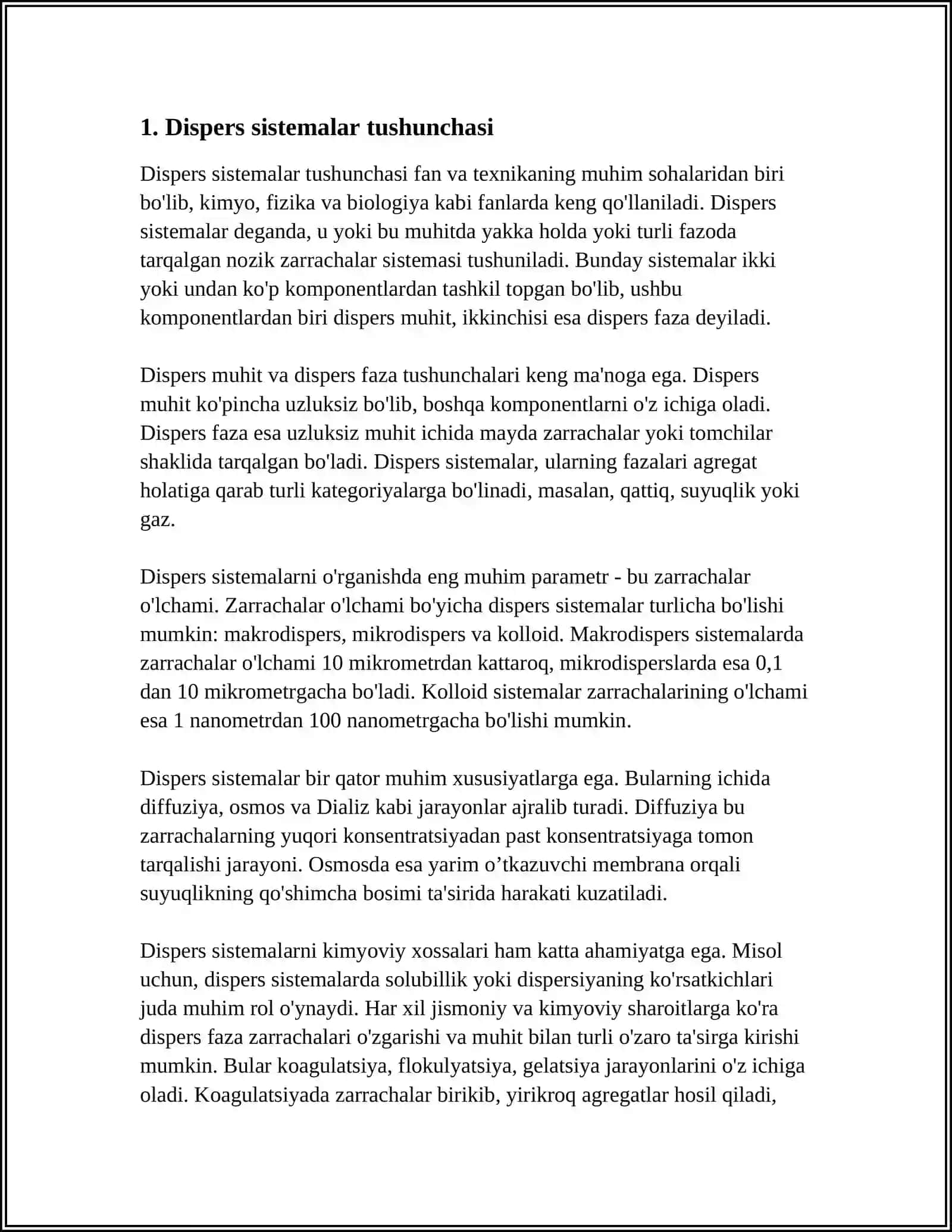 DISPERS SISTEMALAR HAQIDA TUSHUNCHA VA KALLOID SISTEMALAR HAQIDA MALUMOT 4
