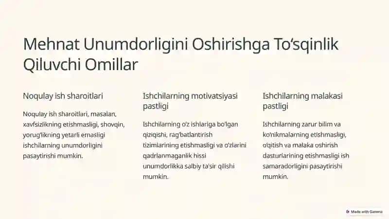 Mehnat unumdorligi: Tushunchasi, O‘lchash Omillari va Rezervlari 4