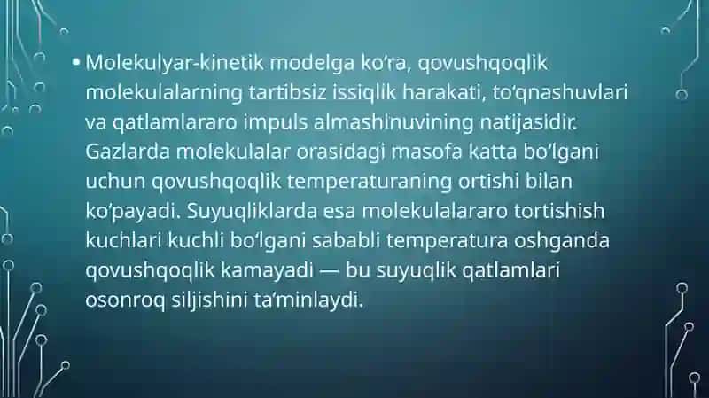 Qovushqoqlikning molekulyar kinetik nazaryasi 4