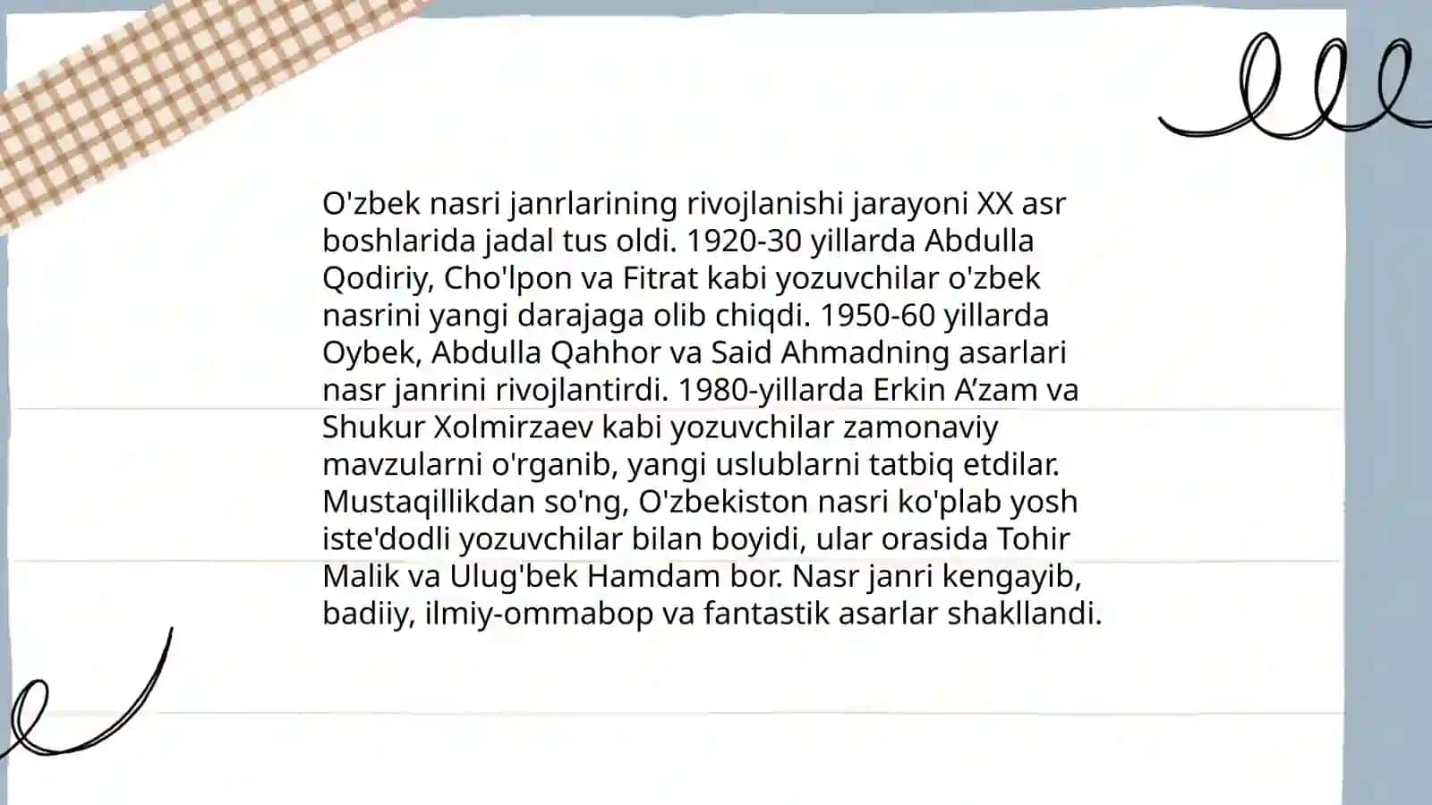 XX asrning 70-90 yillarida o'zbek nasriga xos yetakchi xususiyatlar 4