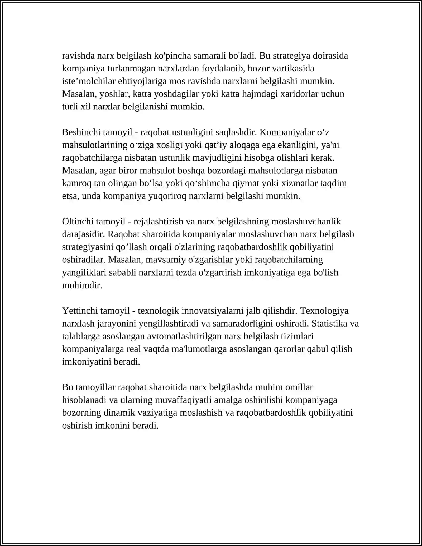 SOF RAQOBAT SHAROITIDA NARXNING TASHKIL TOPISH MEXANIZMINI 4