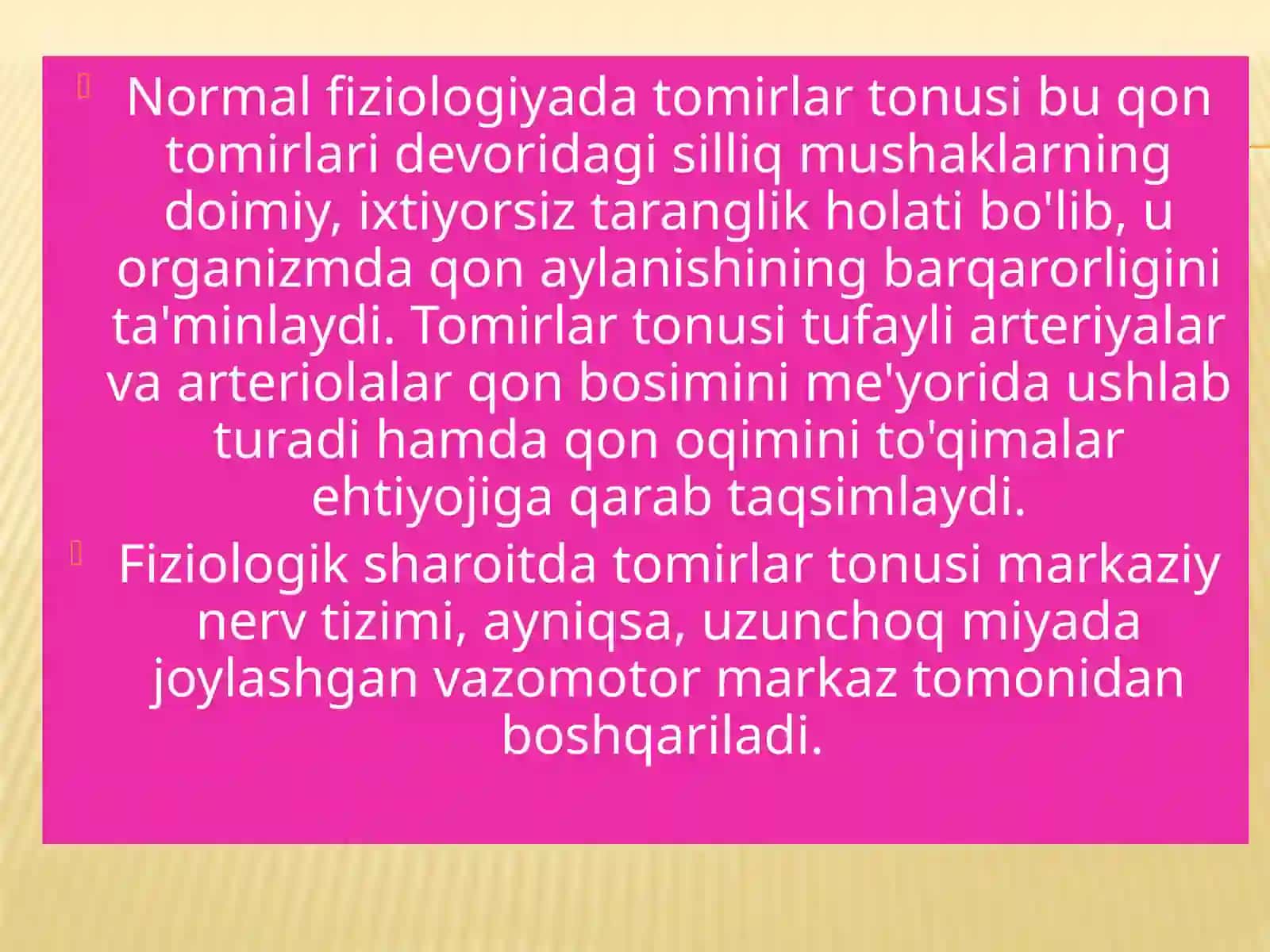 Normalfiziologiya fanidan Tomirlar tonusining boshgarilishi 4