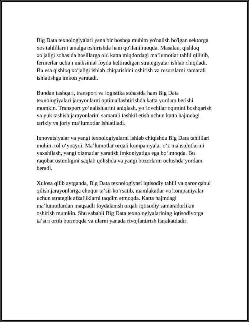 BIG DATA TEXNOLOGIYASININING IQTISODIY TAHLILDAGI AHAMIYATI 4