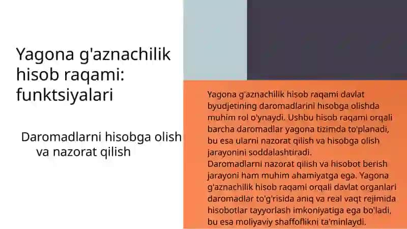 Davlat budjeti daromadlarini yagona g’aznachilik hisob raqamida hisobga olish xususiyatlari 4