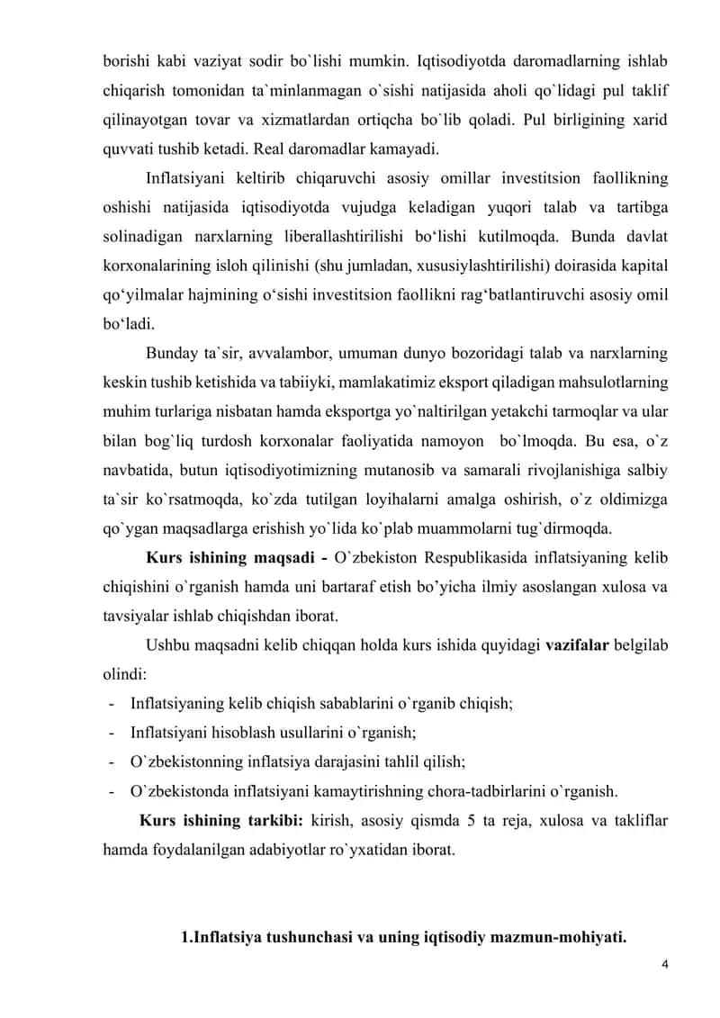 Mavzu: O`zbekiston Respublikasidagi inflatsion jarayonlarning xususiyatlari va davlatning inflatsiyaga qarshi siyosati vositalari 4