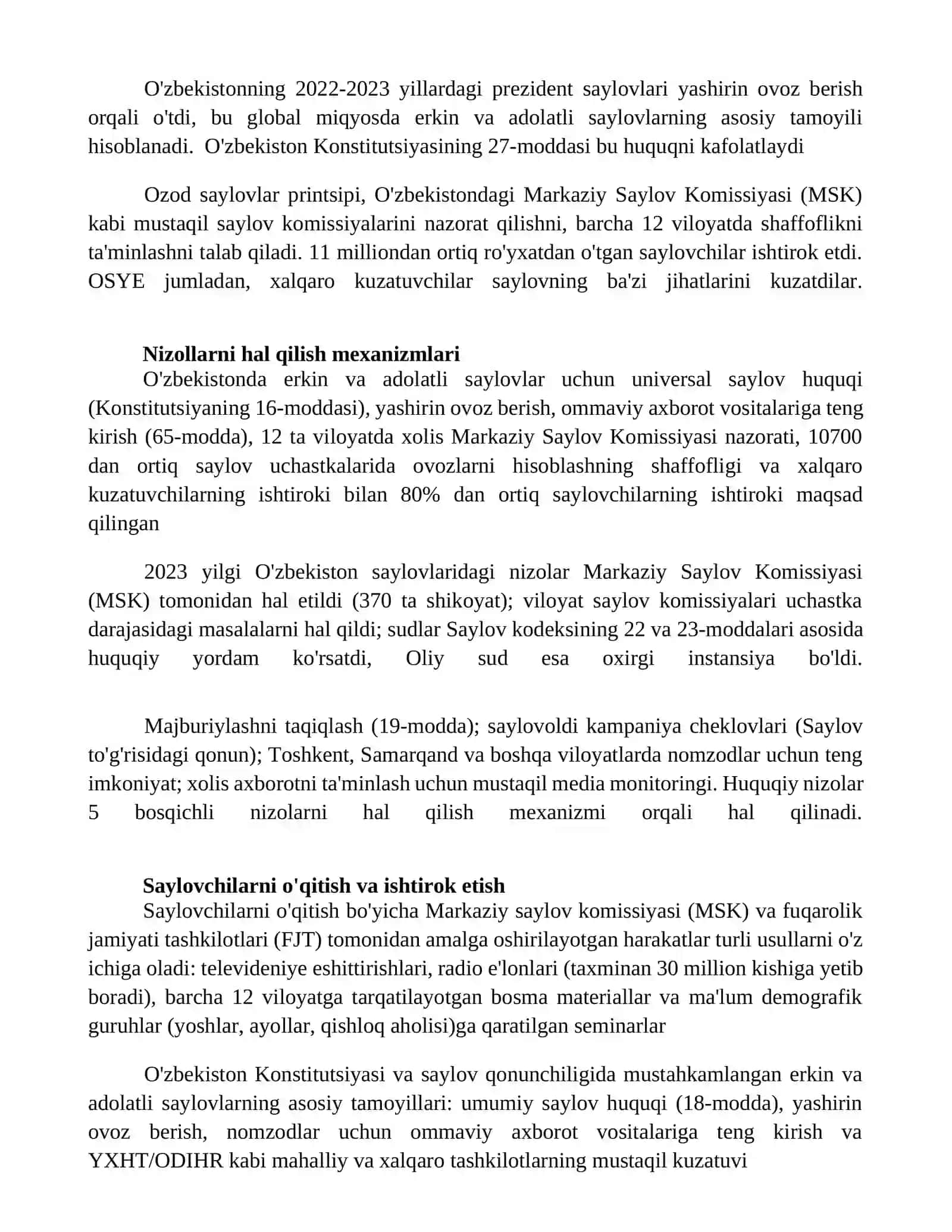 O'zbekiston Respublikasida Erkin Saylovlarni Amalga Oshirish Pirinsiplari 4