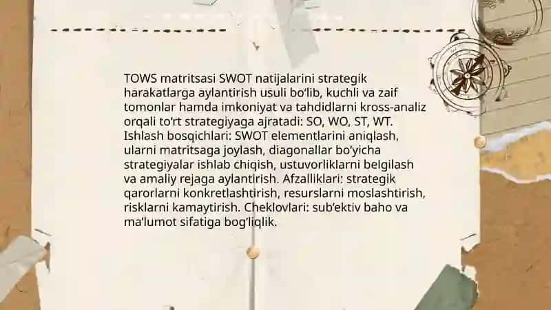 SWOT, TOWS va VRIO usullari 4