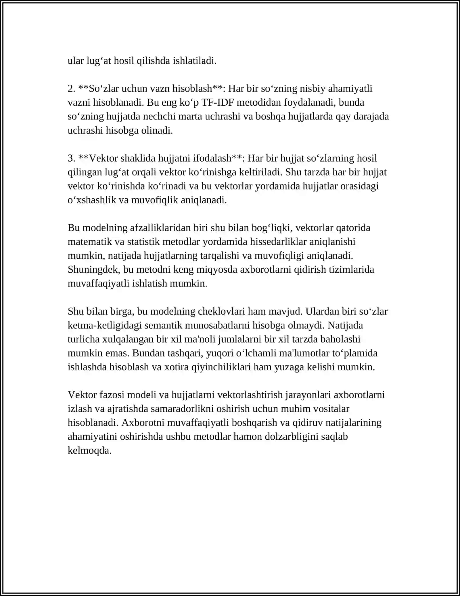 AHBOROTLARNI IZLASH VA AJRATISH VEKTORLARNING USUL VA ALGORITIMLARI 4