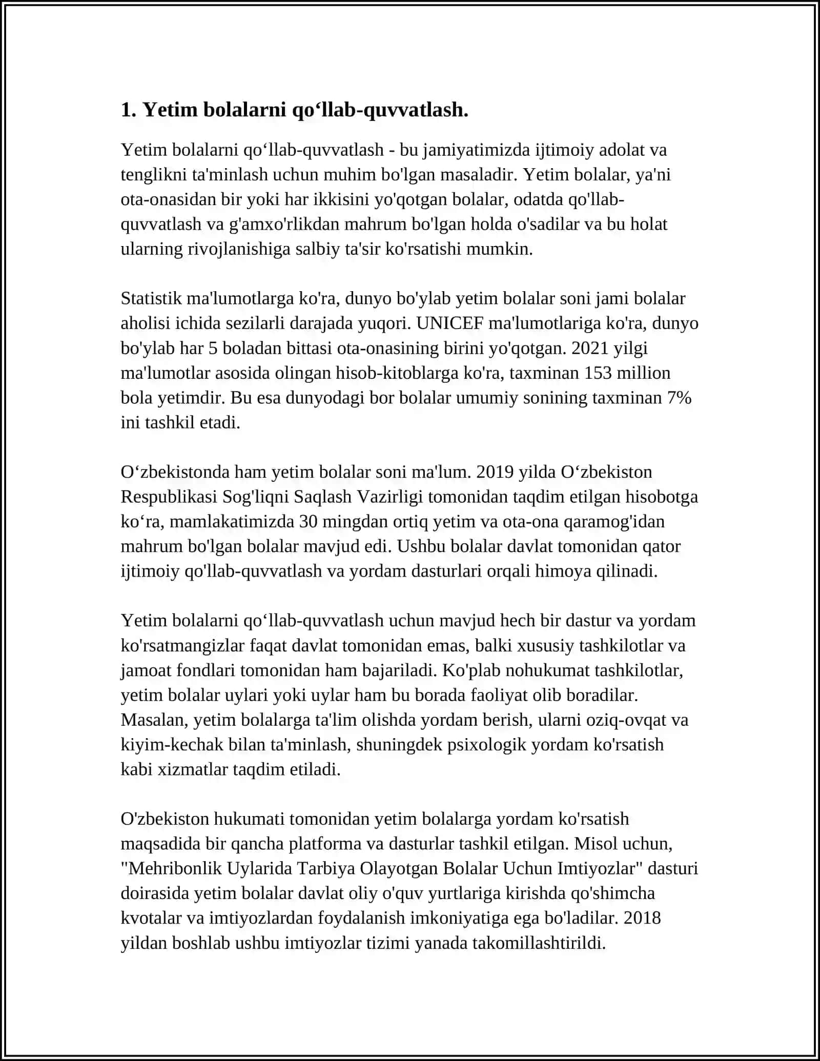 YETIM BOLALAR VA OTA ONALAR QARMOGʻIDAGI MAHRUM BOʻLGAN BOLALARNI HAR TAMONLAMA QOLLAB QUVVATLASHGA QARATILGAN "MEHR DAFTARI" TIZIMINI JORIY ETISH CHORA-TADBIRLARI TOʻGʻRISIDAGI VAZIRLAR MAHKAMASI QARORI 4