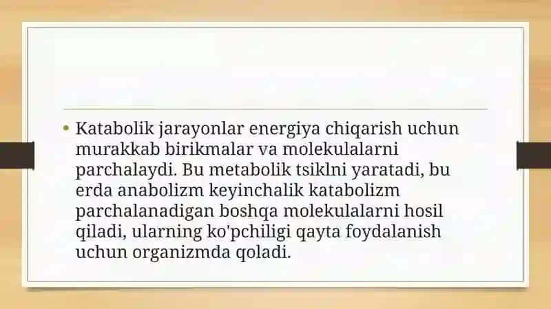 Katabalizm va Anabalizm. Ularning normal va patologik hollardagi o’zgarishlari. 4