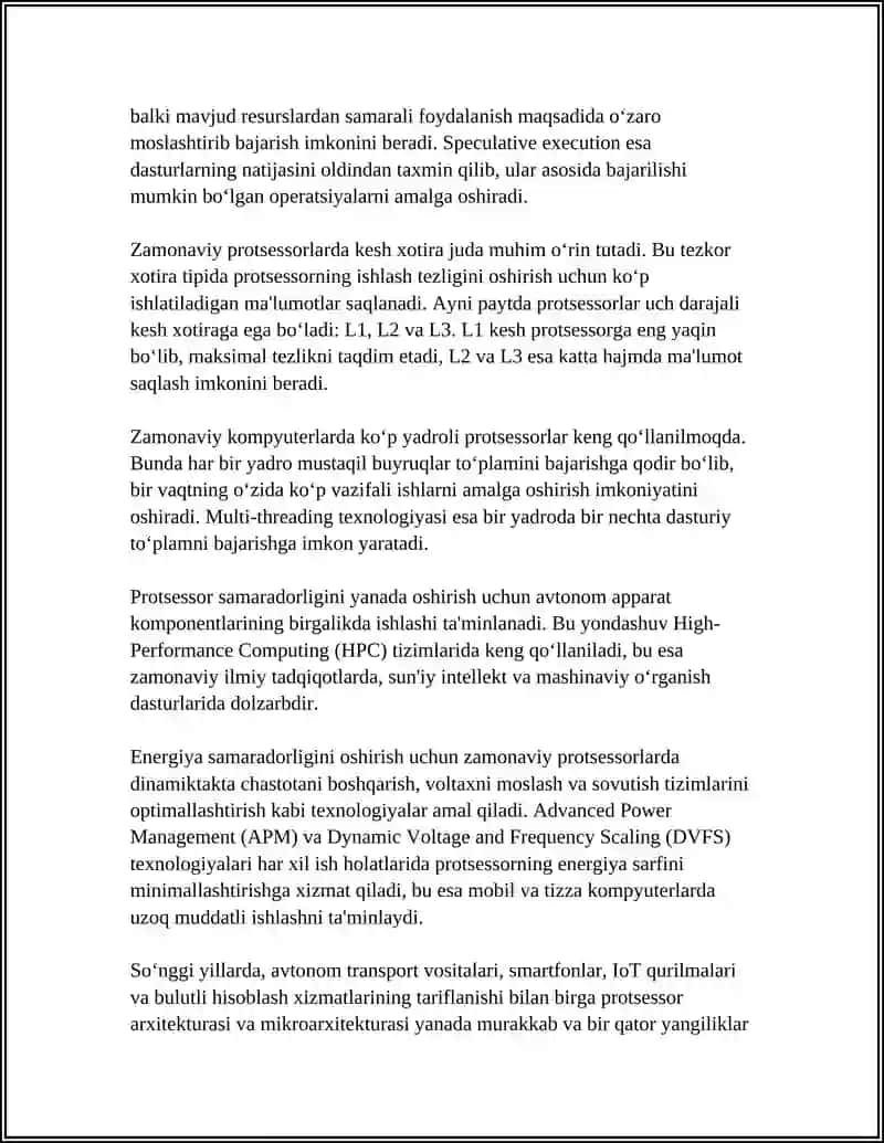 ZAMONAVIY KOMPYUTER VA KOMPYUTER TIZIMLARINING PROTSESSORLARI 4