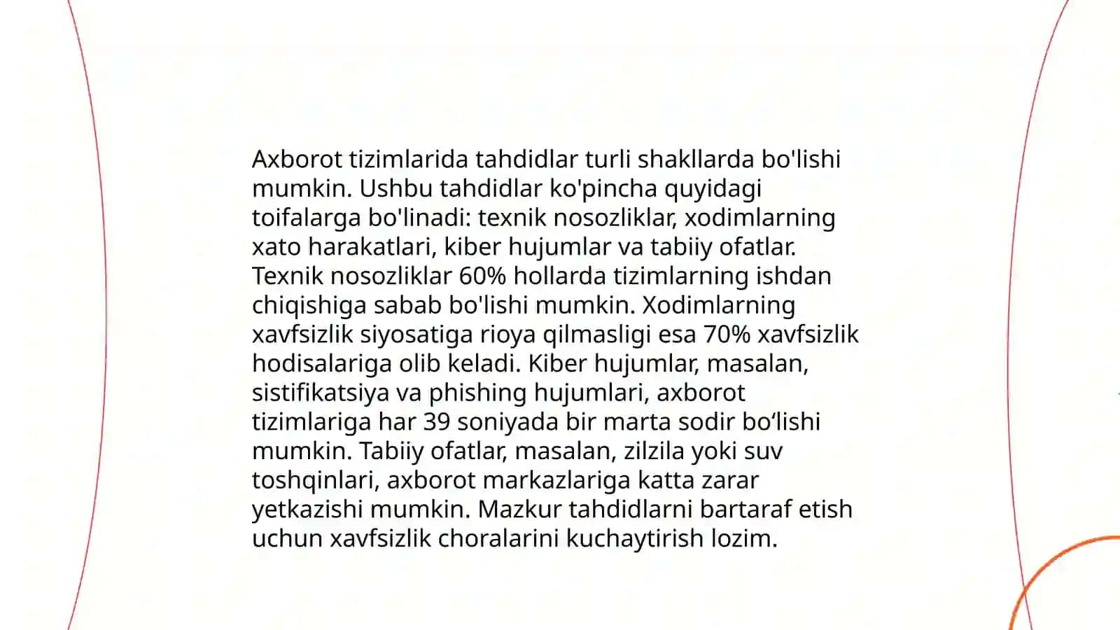 Axborot tizimlarida ma’lumotlarga nisbatan tahdidlar va ular himoyasini tashkil etish chora-tadbirlari 4