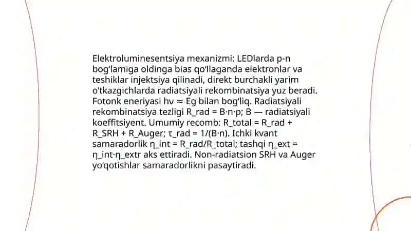Optoelektronika.Led, lazer diodlar va fotodiodlarning fizik asoslari 4