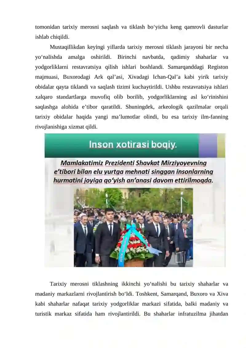 O'zbekistonda ma'naviy va tarixiy merosning tiklanishi. O'zbekistonda madaniyat va san'at 4