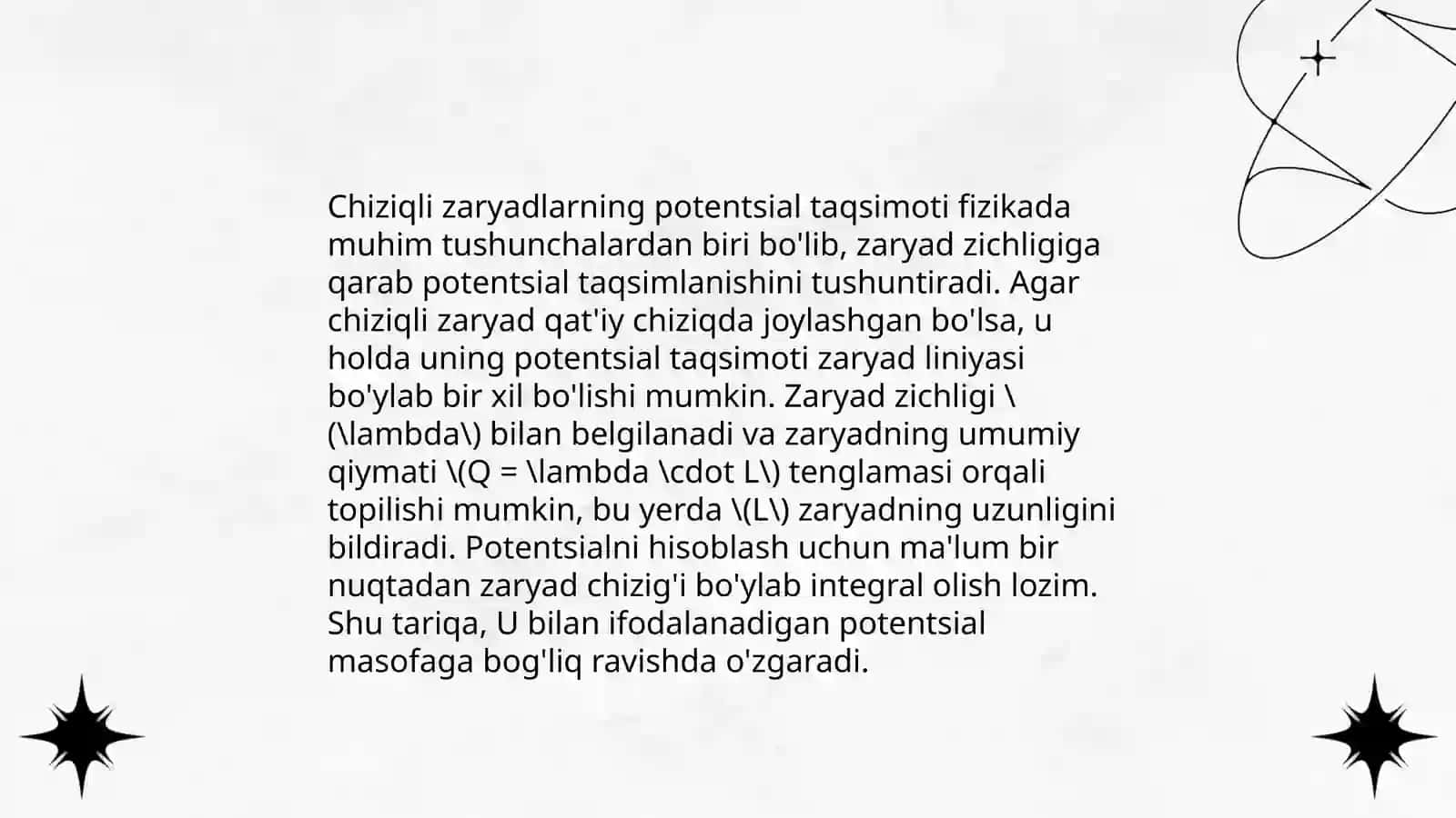 Chiziqli sirt bōylab, hajm bōylab taqsimlangan zaryadlar maydonining potensiali 4