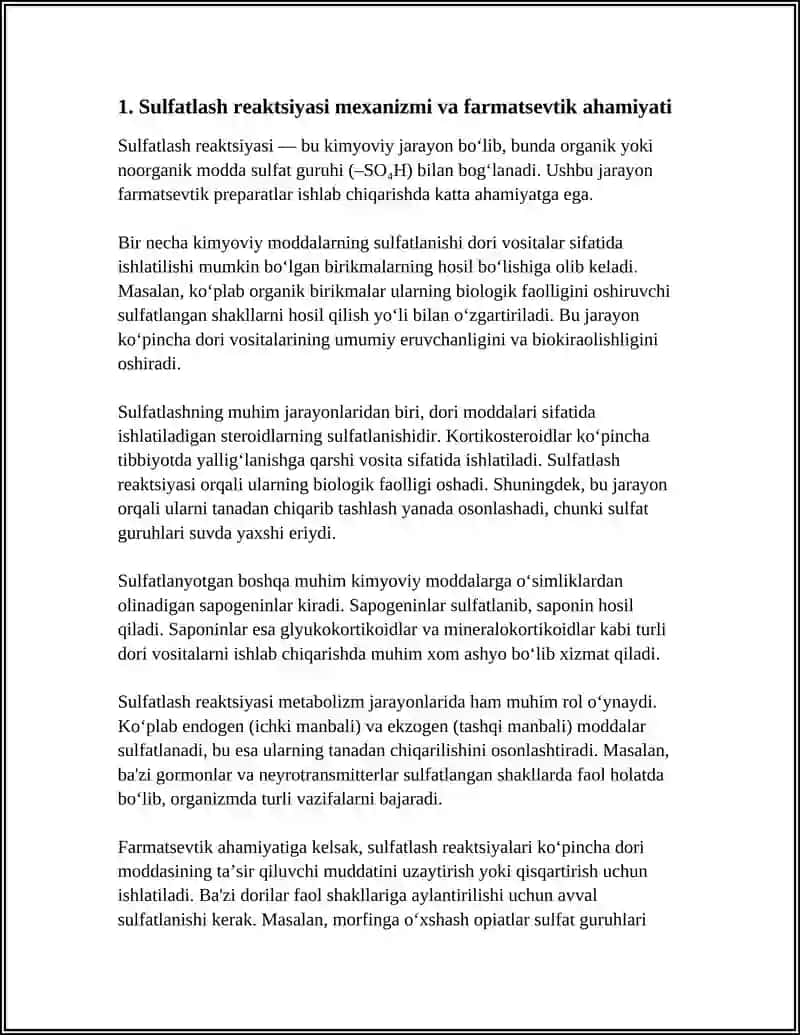 SULFATLASH VA SULFIRLASH REAKSIYALARI ASOSIDA OLINADIGAN DORI PREPARATLARI 4