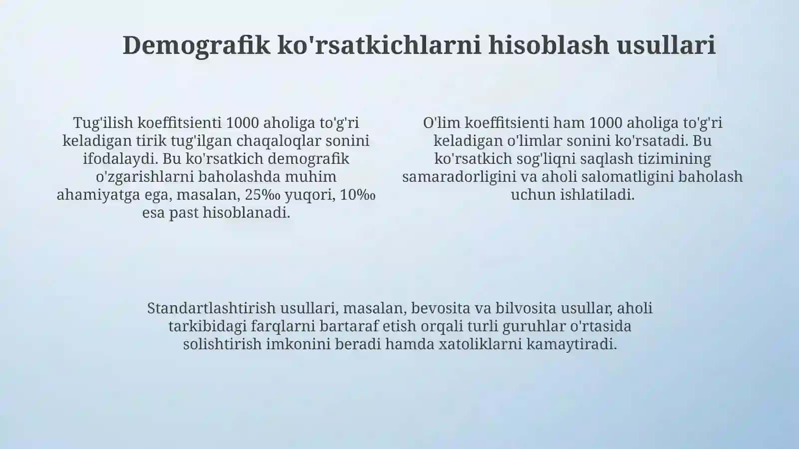Demografik koʻrsatkichlarni hisoblash boʻyicha masalalar yechish 4