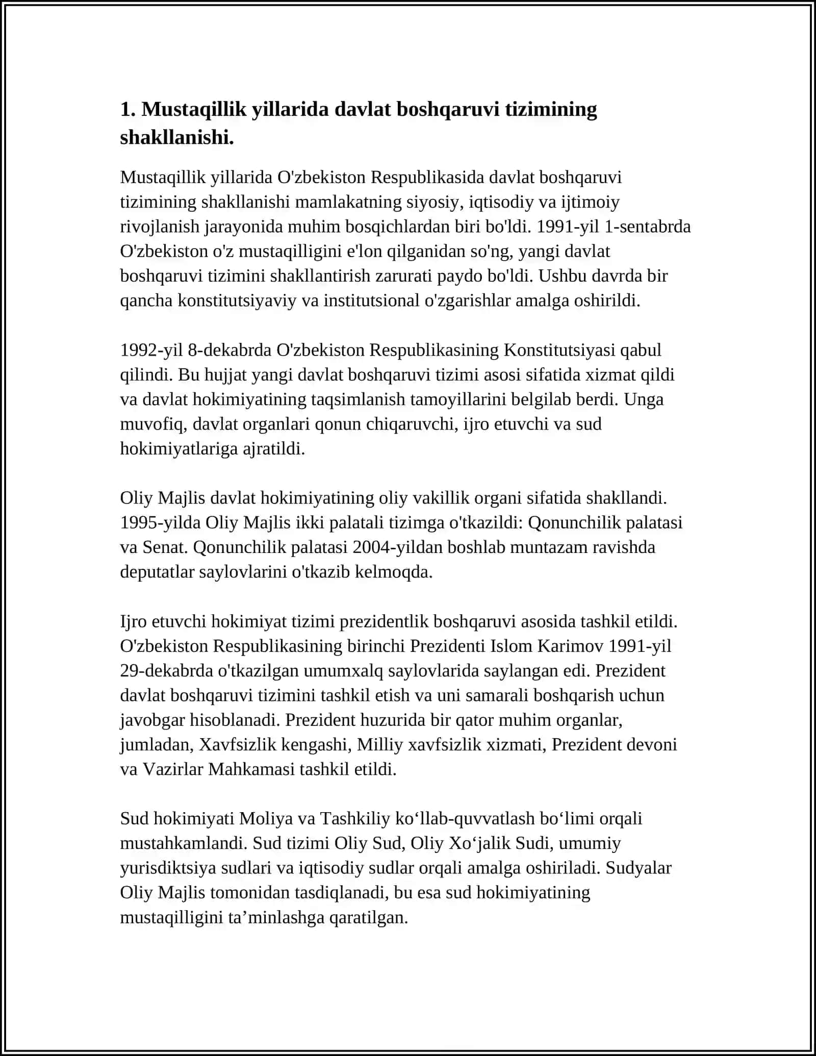MUSTAQILLIK YILLARIDA DAVLAT BOSHQARUVI TIZIMIDA AMALGA OSHIRILGAN ISLOHOTLAR 4