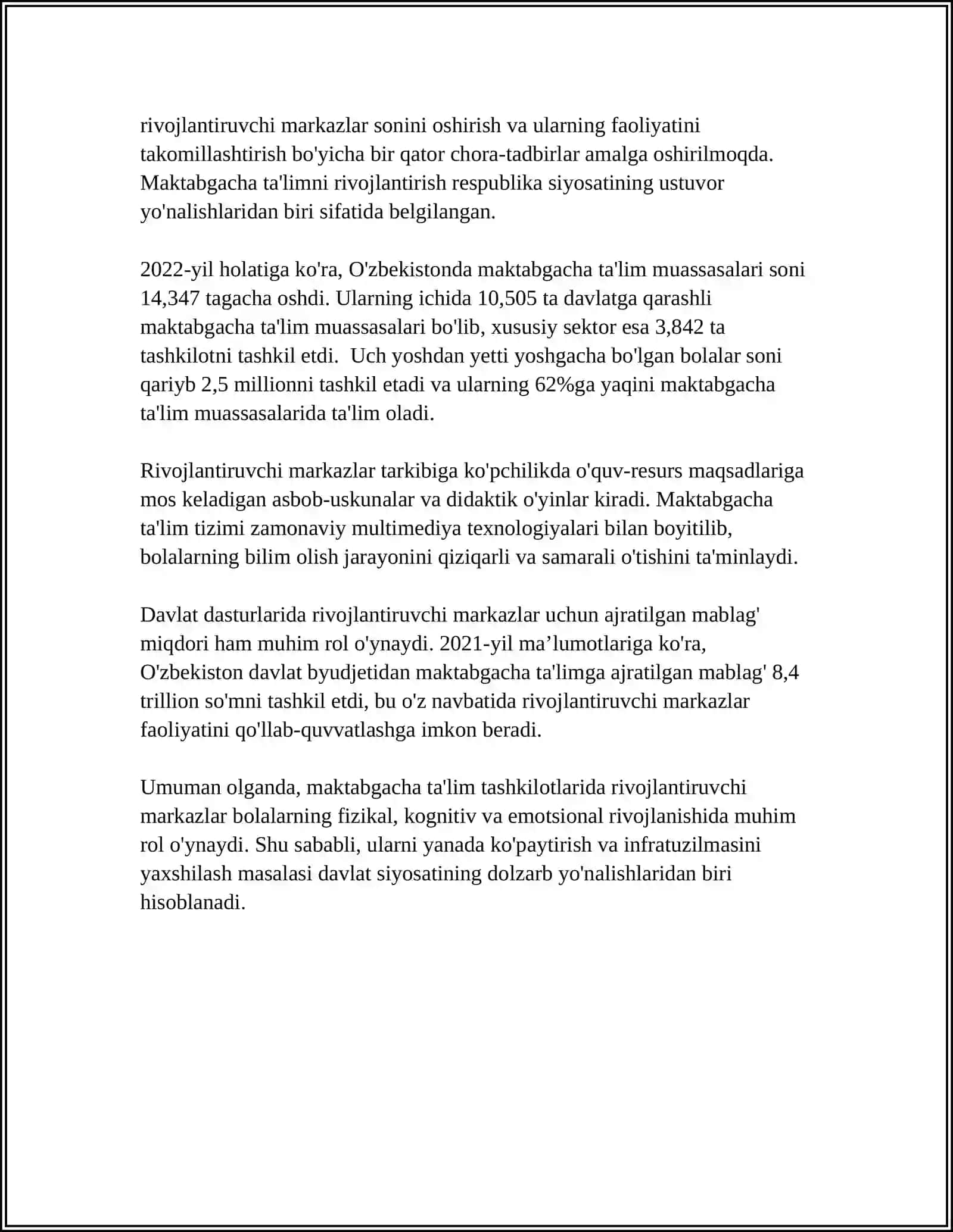 Maktabgacha ta'lim tashkilotlarida rivojlantiruvchi markazlar 4