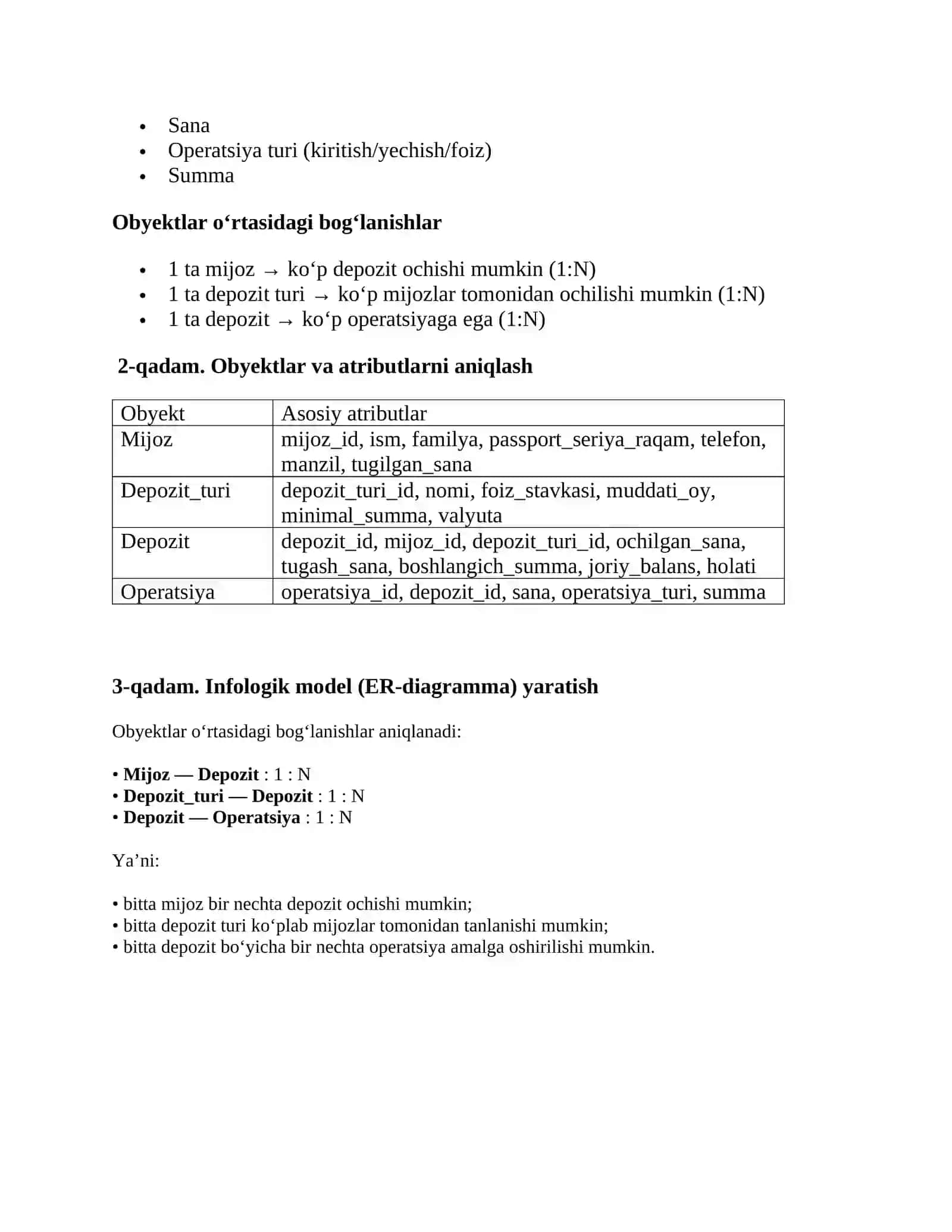 Ma’lumotlar bazasini loyihalash (infologik va datalogik modelini yaratish) 4
