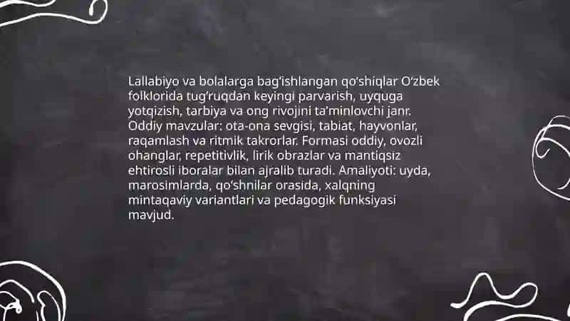 Bolalar folklori janrlari va oʻyinlari. O‘zbek marosim falklori 4