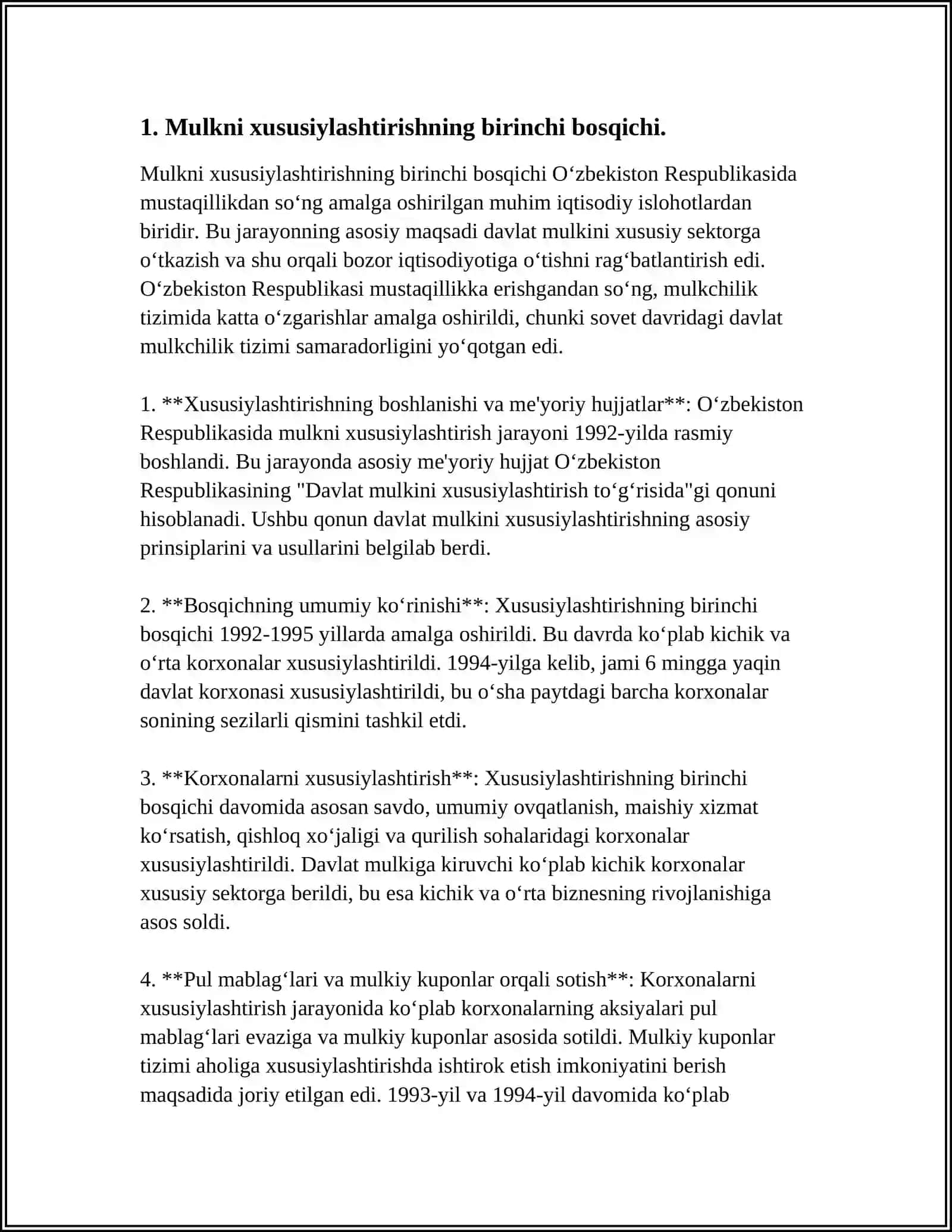 O'ZBEKISTON RESPUBLIKASIDA MULKNI XUSUSIYLASHTIRISHNING 5 BOSQICHI 4