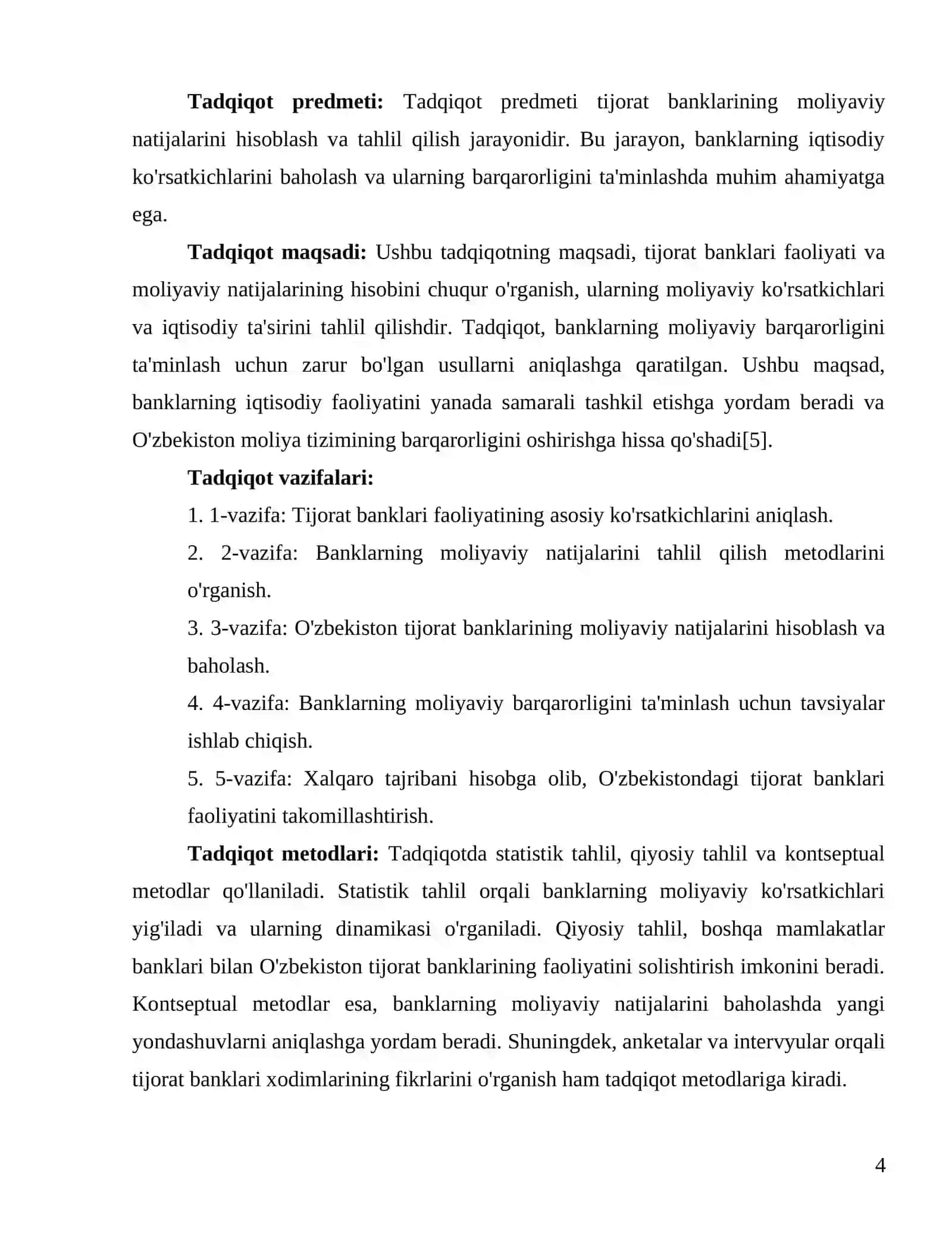 "TIJORAT BANKLARI FAOLIYATI MOLIYAVIY NATIJALARINING HISOBI" 4