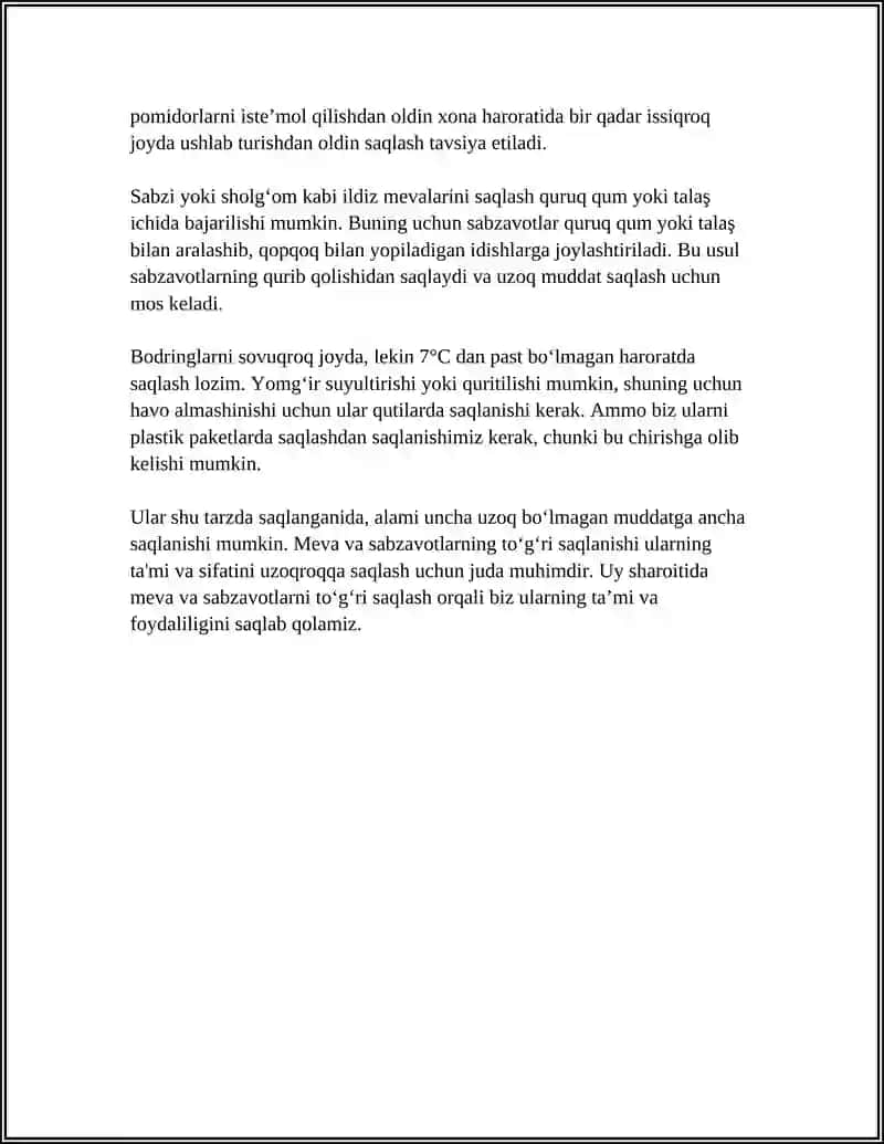 UY SHAROITIDA QISHLOQ XOJALIGI MAXSULOTLARINI SAQLASH TEXNALOGIYASI 4
