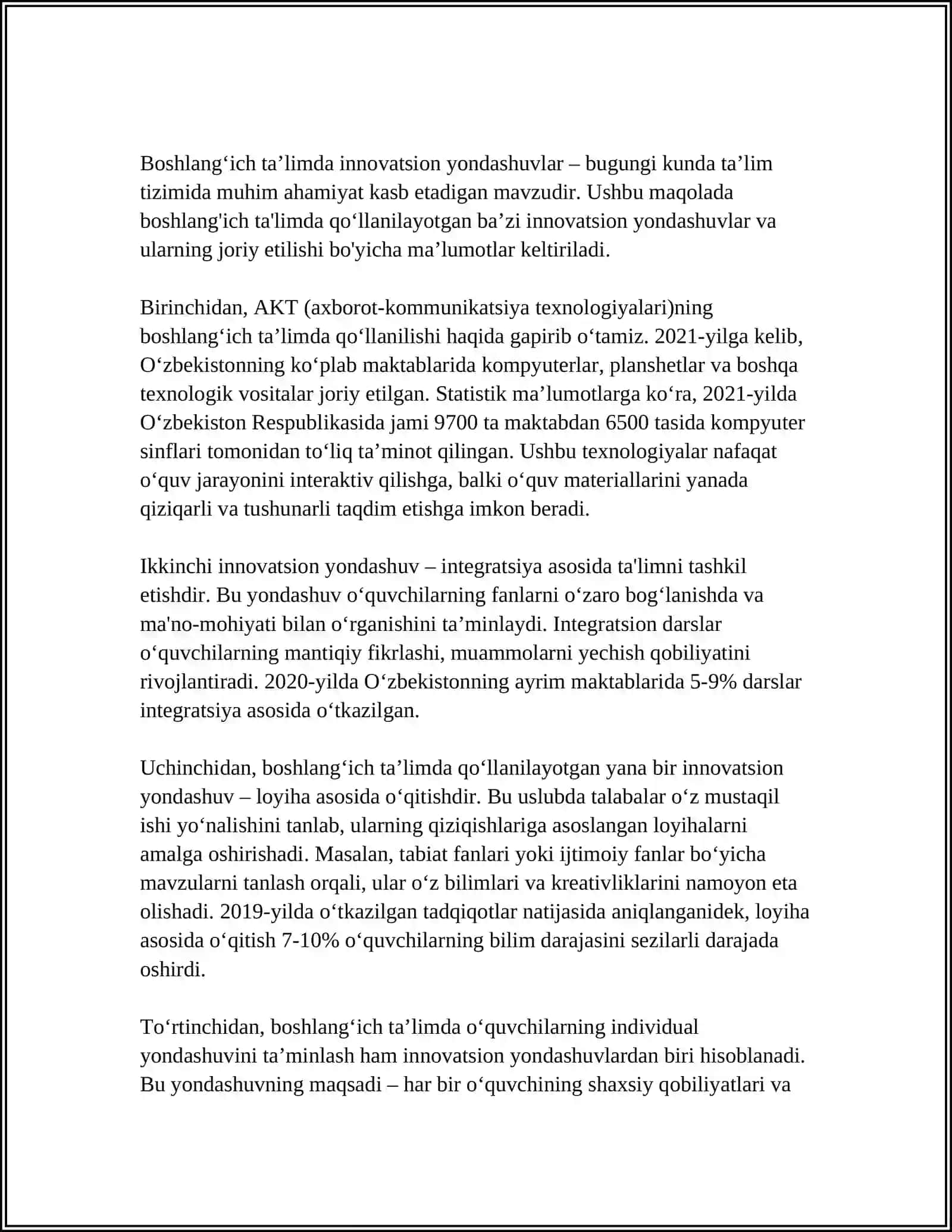 "JAHON TA'LIM TIZIMIDA BOSHLANG‘ICH TA'LIMNI O‘ZIGA XOS SAMARALI YONDOSHUVLAR" FANINIG MAQSAD VA VAZIFALARI 4