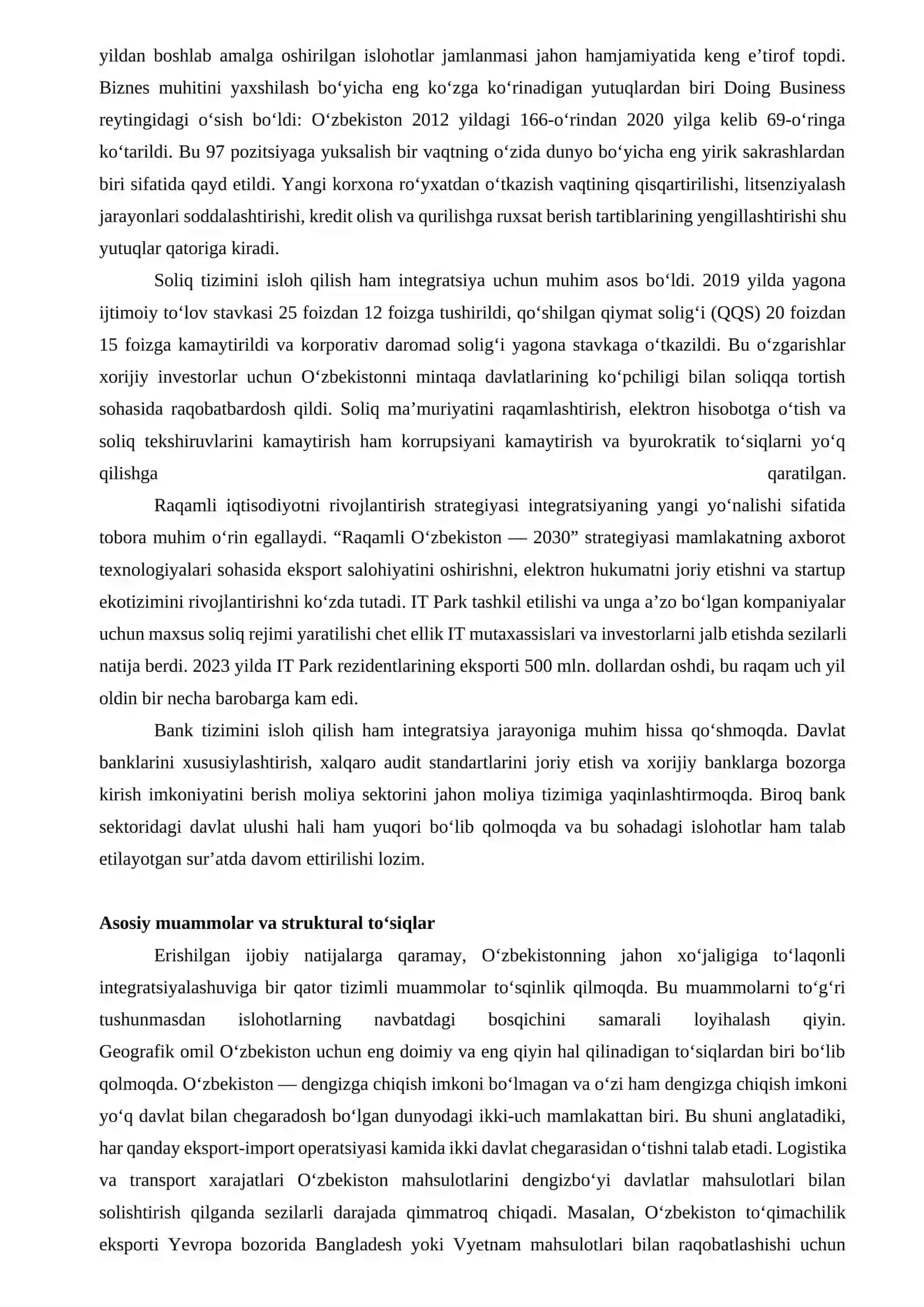 "O‘zbekistonning Jahon Xo‘jaligiga Integratsiyalashuvi Xususiyatlari" (Tezis/Ilmiy maqola) materiali uchun Soff Seller platformasiga moslashtirilgan, mustaqil ta'lim sifatida tez va samarali sotilishini ta'minlaydigan tayyor e'lon varianti:  1. Mahsulot nomi: O‘zbekistonning Jahon Xo‘jaligiga Integratsiyalashuvi Xususiyatlari (Tayyor Mustaqil Ta'lim / Tezis / Maqola + DOCX) 4