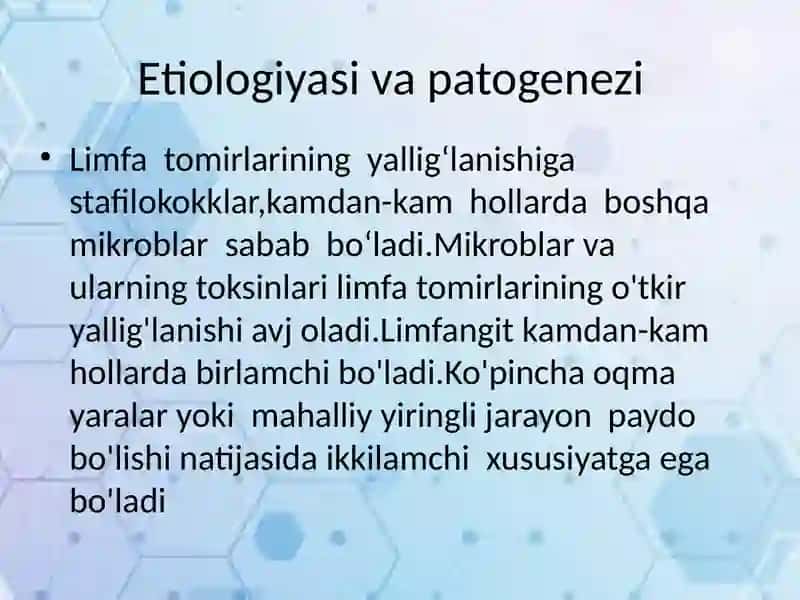 Limfa tugunlari,qon va limfa tomirlari yiringli yallig’lanish kasalliklari: limfadenit,limfangit,  t 4