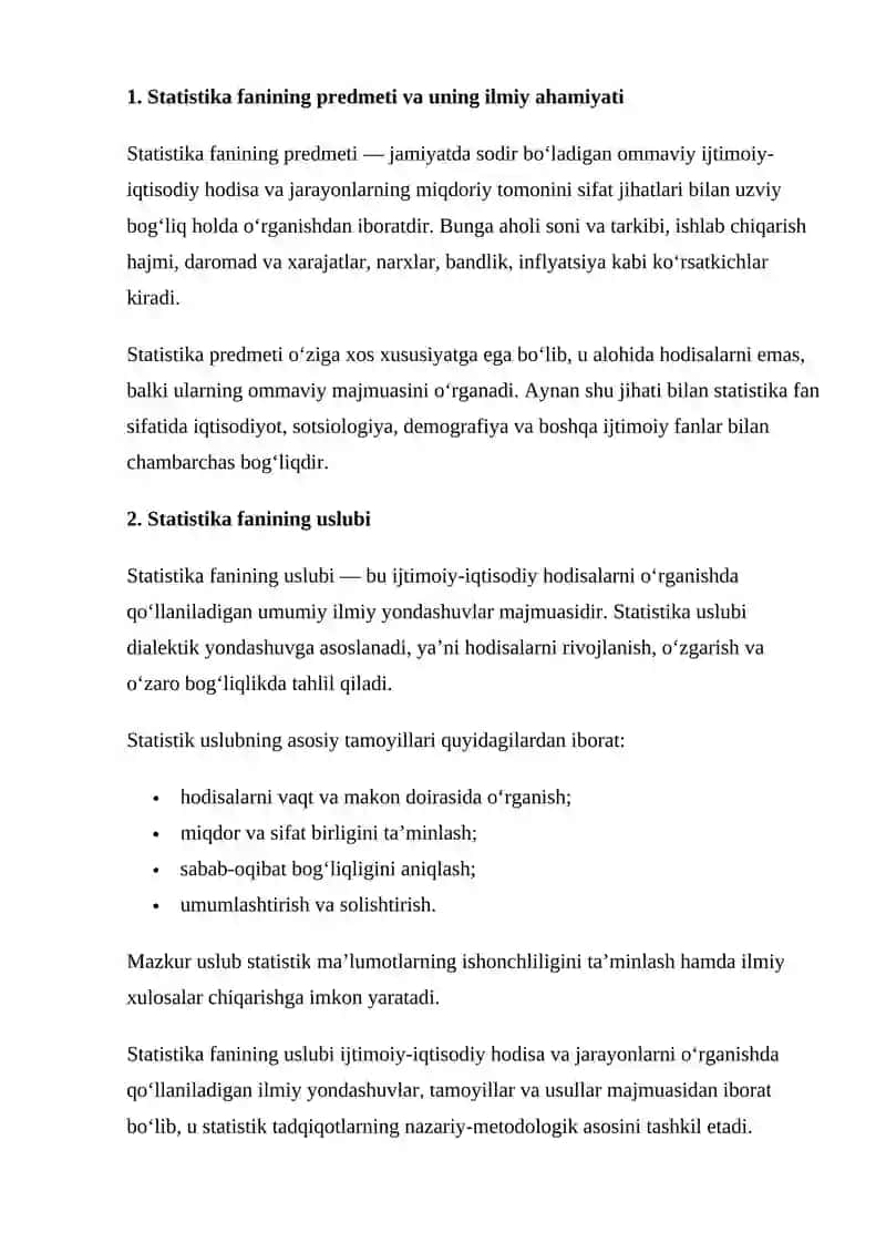 STATISTIKA FANI: PREDMETI, USLUBI VA METODLARI 4