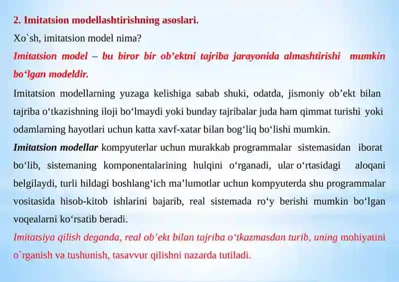 IMITATSION MODELLASHTIRISH 4