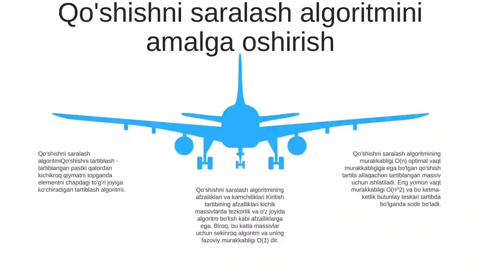 Insertion Sort Algoritimi Va Uning Murakabligi Bahosi Algoritim Bajarilishi Algoritimning Murakabligi Algoritimning Kamchiligi 4