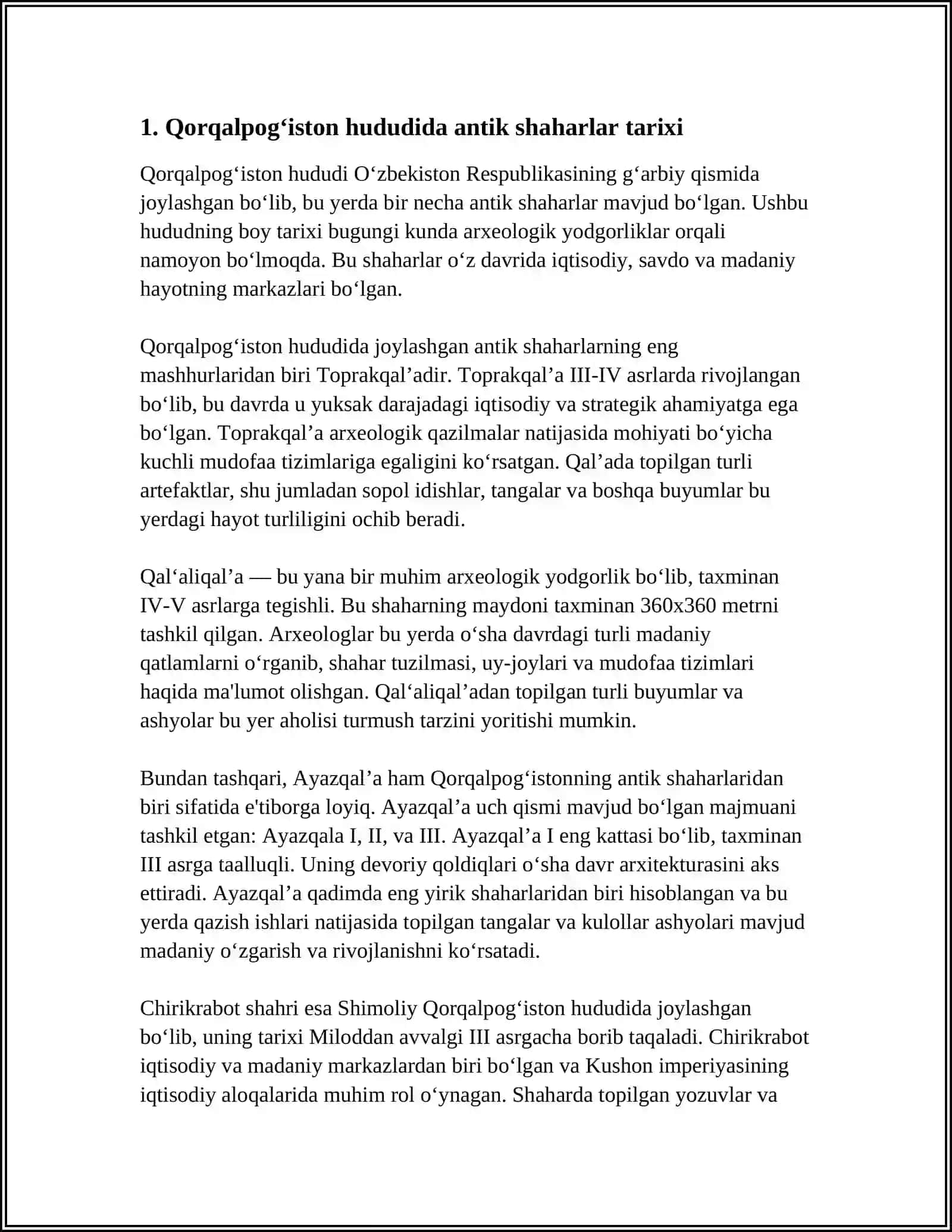 QORQALPOG'ISTONDA ANTIK SHAHARLARNING PAYDO BO’LISHI. BUYUK IPAK YOLI 4