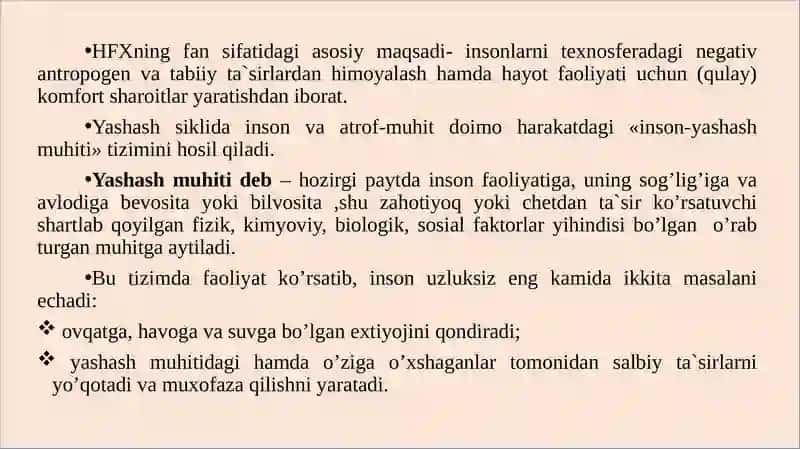 HAYOT FAOLIYATI XAVFSIZLIGI FANI 4