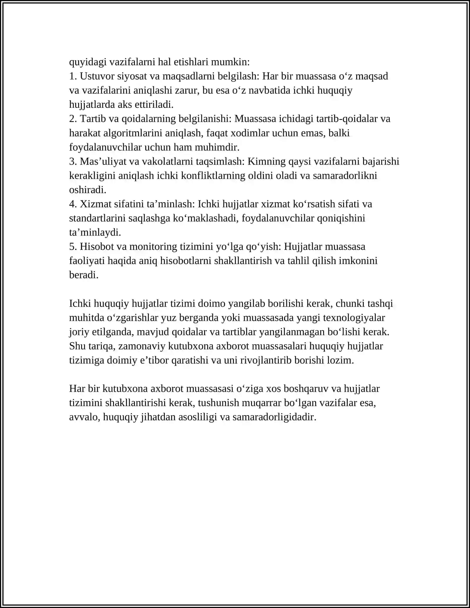 KUTUBXONA AXBOROT MUASSASALARINING ICHKI HUQUQIY HUJJATLAR TIZIMI 4