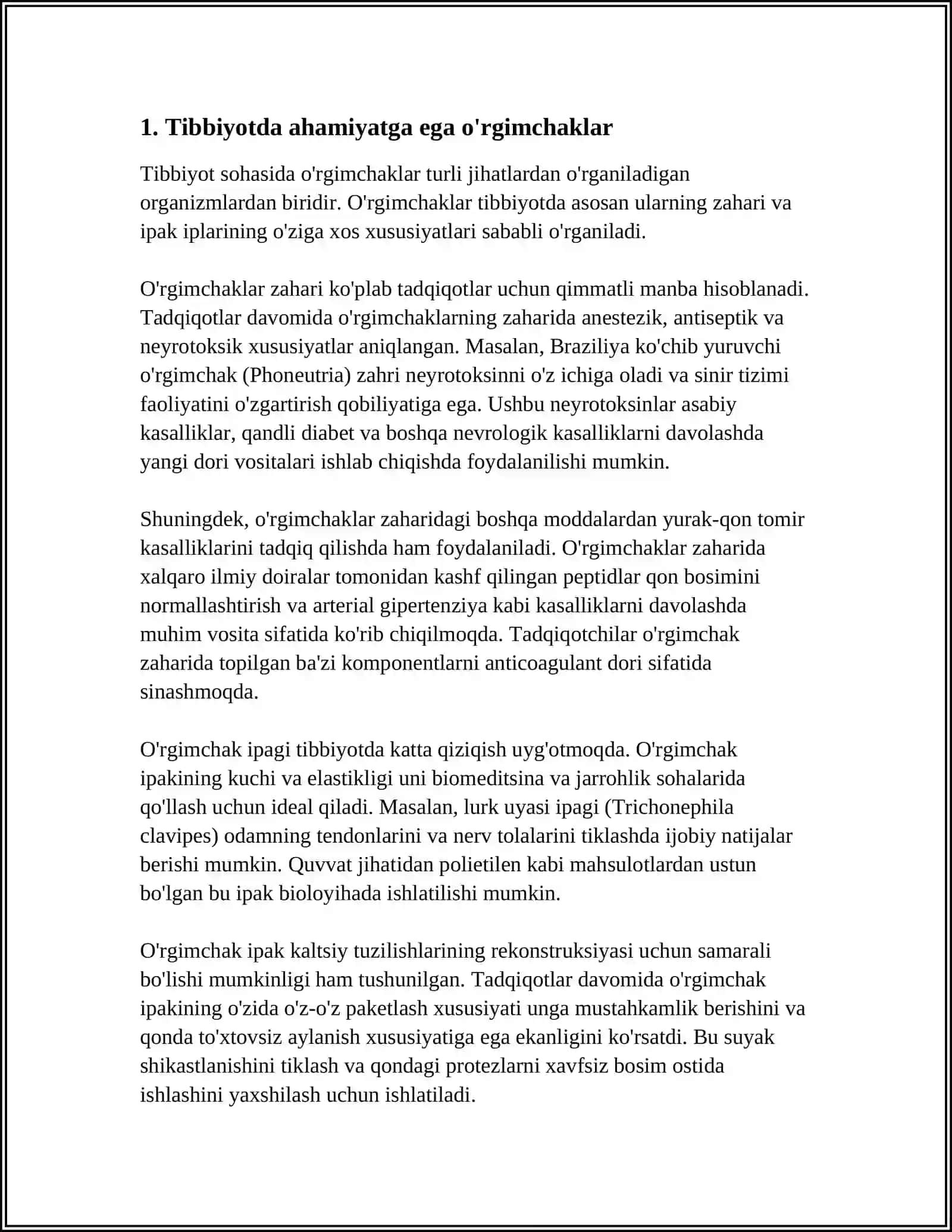 Tibbiyotda Ahamiyatga Ega Bo'lgan O'rgimchaklar 4