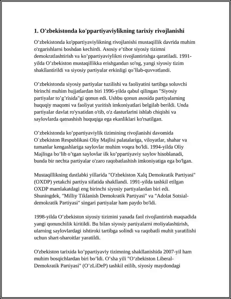 O’zbekistonda ko'ppartiyaviylikning tarixiy rivojlanishi 4