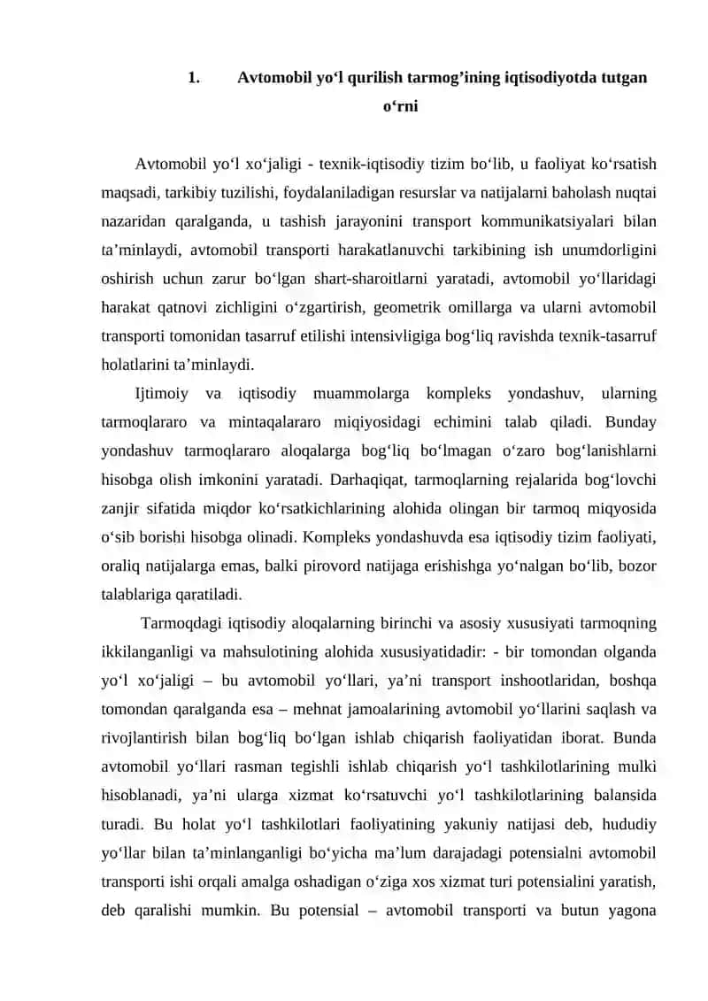 MAMLAKATIMIZ IQTISODIYOTIDA YO’L QURILISH TARMOG’INING TUTGAN O’RNI 4