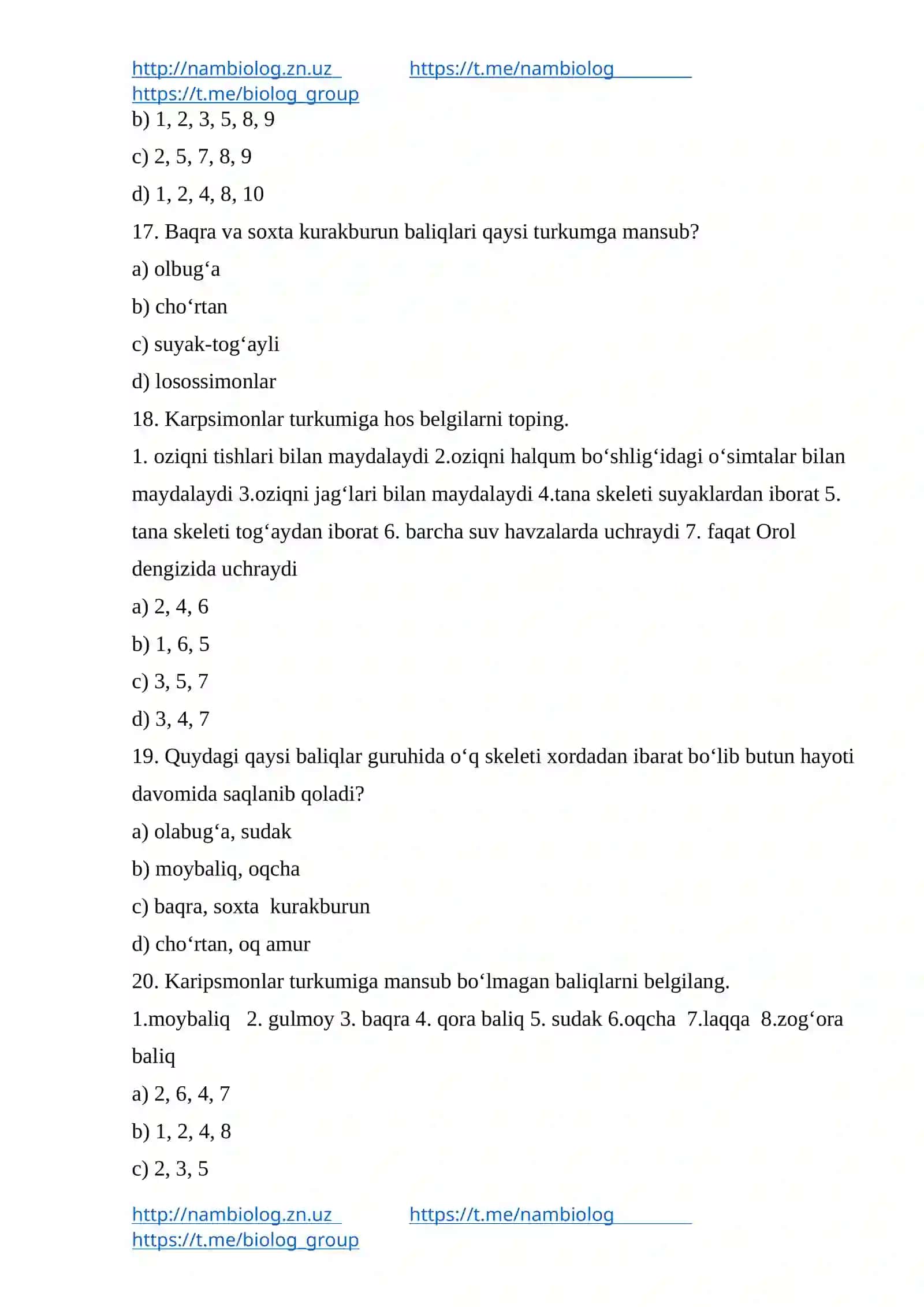 Lansetniklar va baliqlar sinfi 4