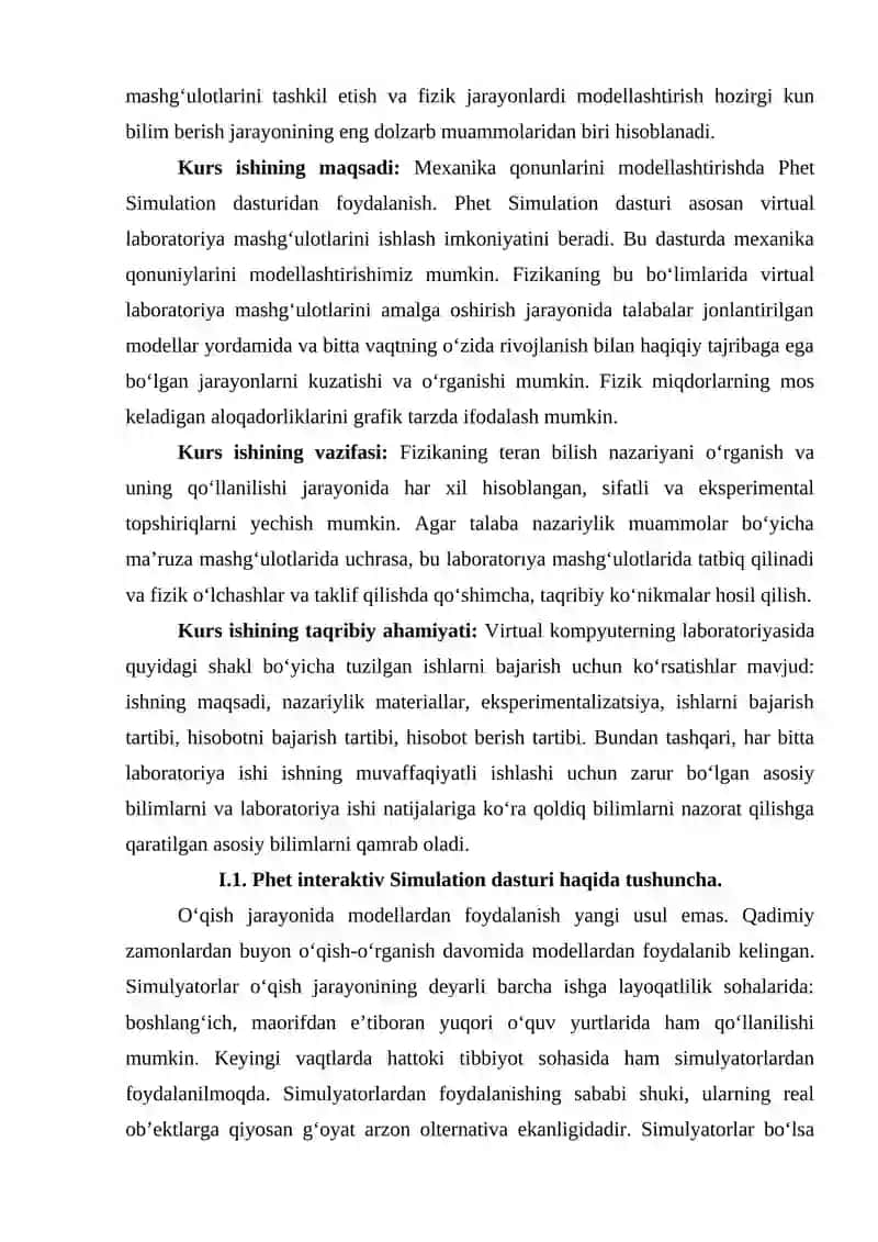 Phet programmasidagi fizika faniga oid namoyish tajribalarini o'tkazish va modellashtirish imkoniyatlari 4