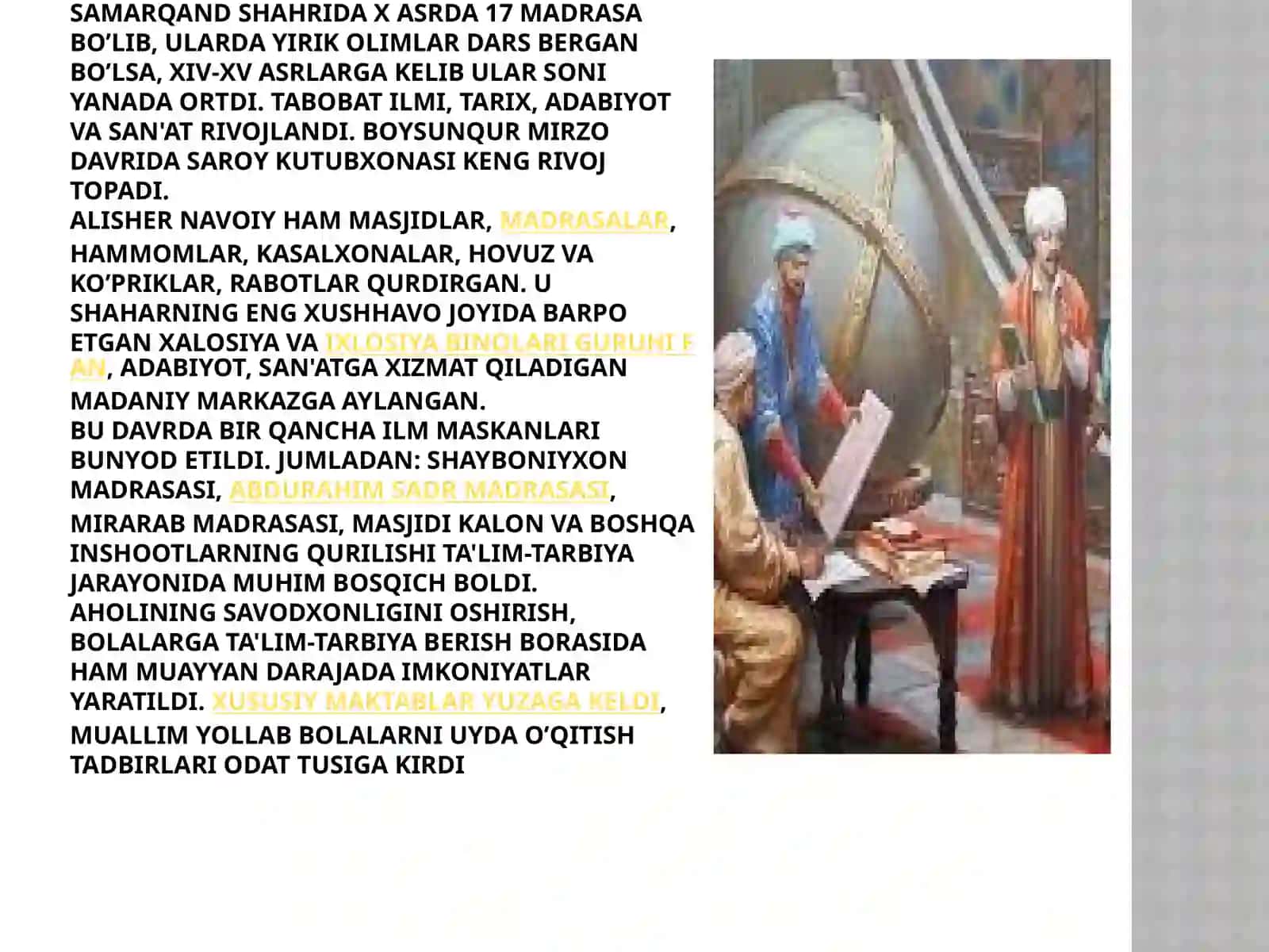 temuriylar davrida ta’lim-tarbiya va pedagogik g’oyalar taraqqiyoti. 4