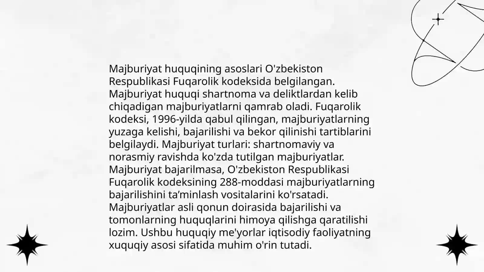Majburiyat huquqi:tushunchasi, tizimi,vujudga kelish asoslari va subyektlari 4