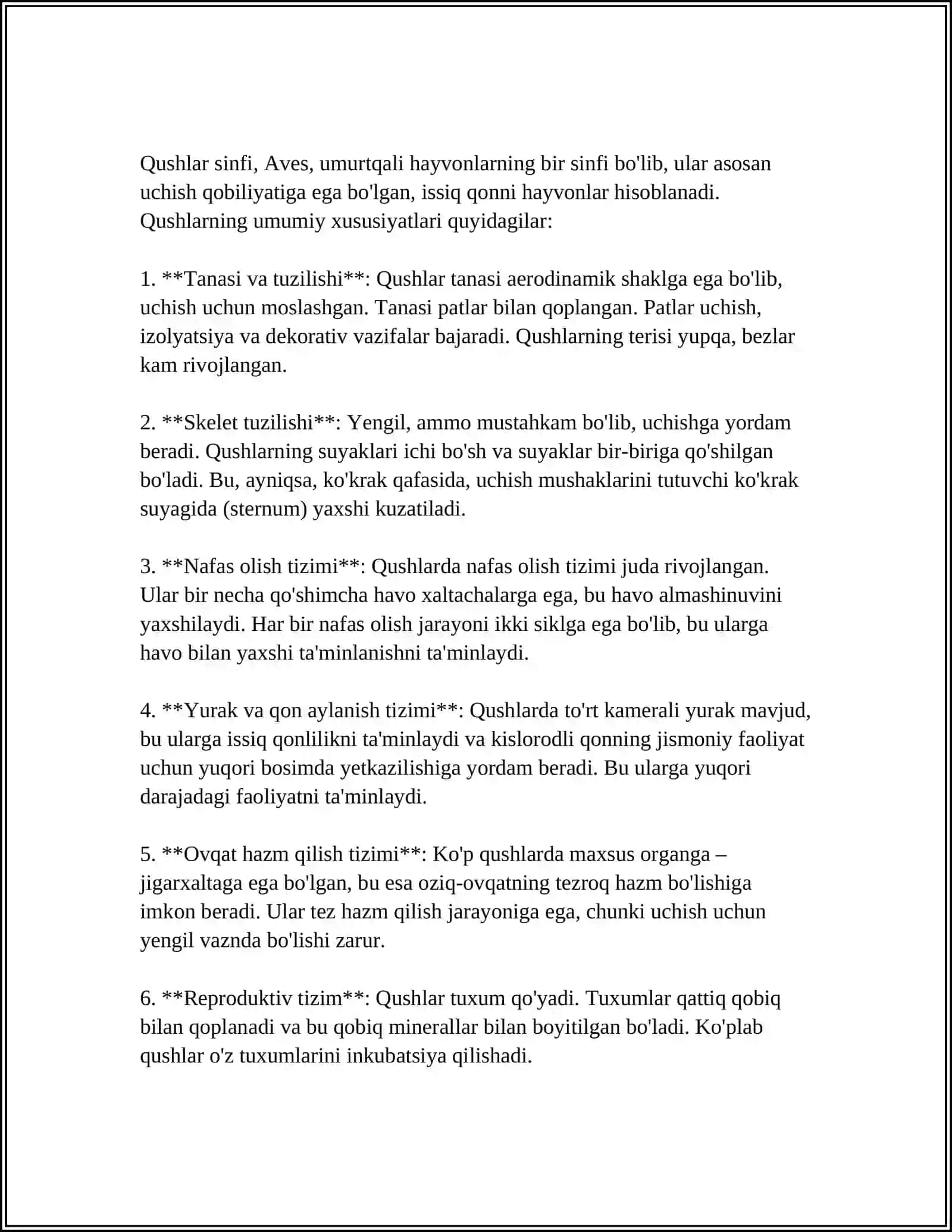 QUSHLAR SINFI SISTEMATIKASI,TURKUMLARI VA ICHKI TUZILISHI 4