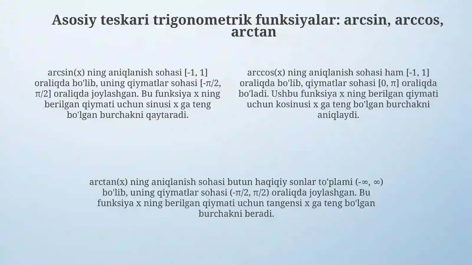 Teskari trigonometrik funksiyalar 4