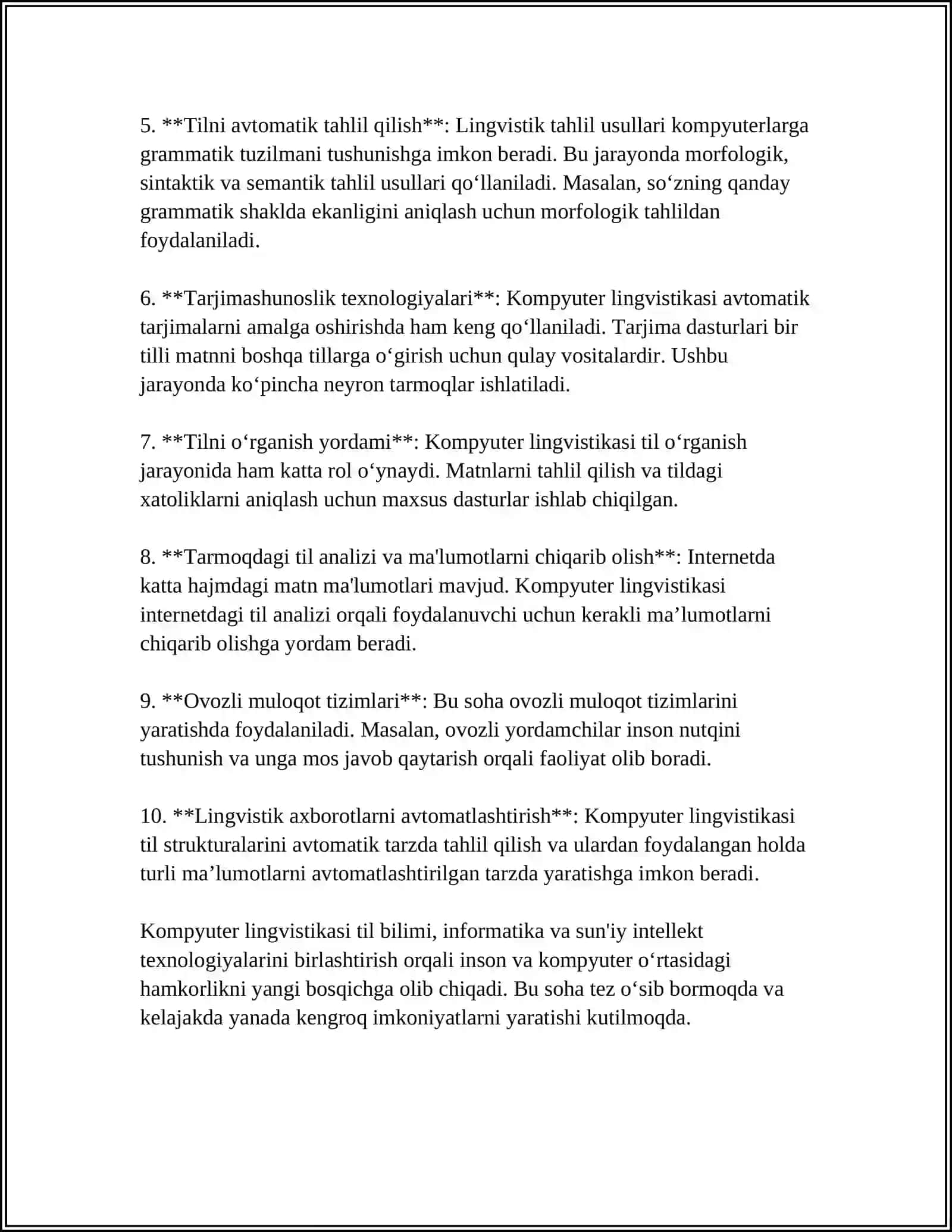 KOMPYUTER LINGVISTIKASI. TILLARNI INTENSIV ORGANISH DASTURLARI 4
