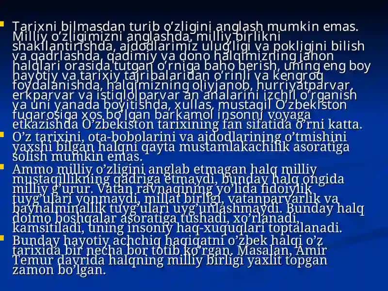 O’zbekiston tarixi fanining predmeti, nazariy metodologik asoslari, manbalari va ahamiyati 4