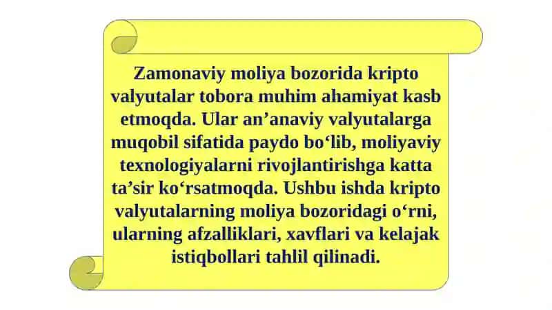 Kripto Valyutaning Moliya Bozoridagi O'rni 4